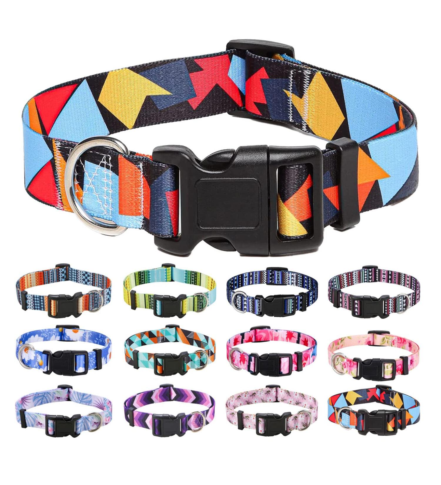 Mihqy Adjustable Soft Dog Collar - Bohemian Floral Geometric Design for Small Medium & Large Dogs (L: 38-63 cm) - Buy Online on GoSupps.com