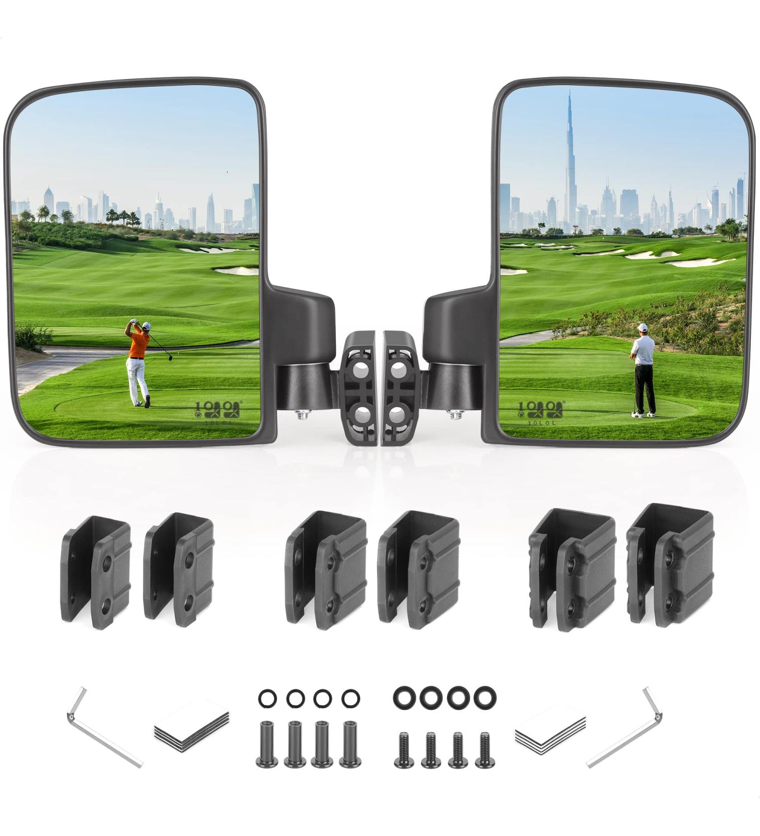 10L0L Golf Cart Mirror - Universal Side Mirrors for Club Car, EZGO, Yamaha - Folding Rear View Mirrors with 180 Degree HD Glass - No Drilling Required - Buy Online on GoSupps.com