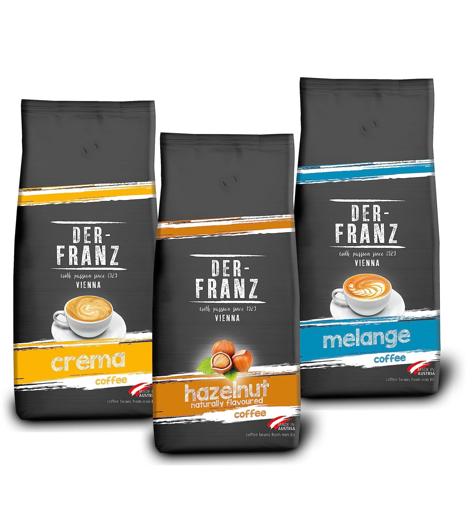 Der-Franz TOP 3 Coffee Bundle - Crema Melange Hazelnut whole bean 3 x 1000g - Buy Online on GoSupps.com