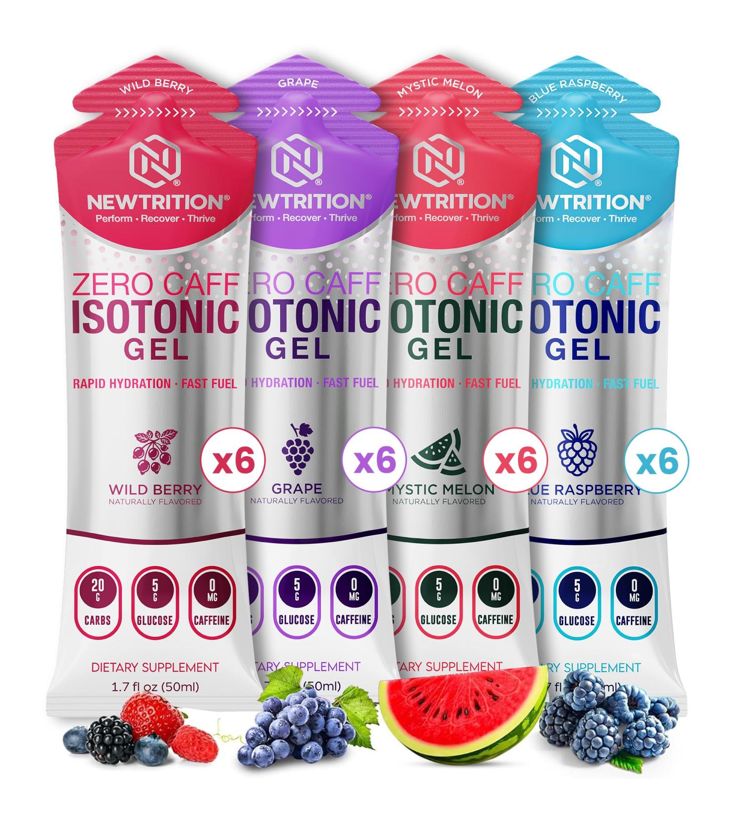 NewTrition Isotonic Energy Gel with 20g Carbohydrates Optimized Electrolyte Blend for Rapid Absorption Smooth Sustained Energy Zero Caffeine Performance Hydration Gel Packets 50ml