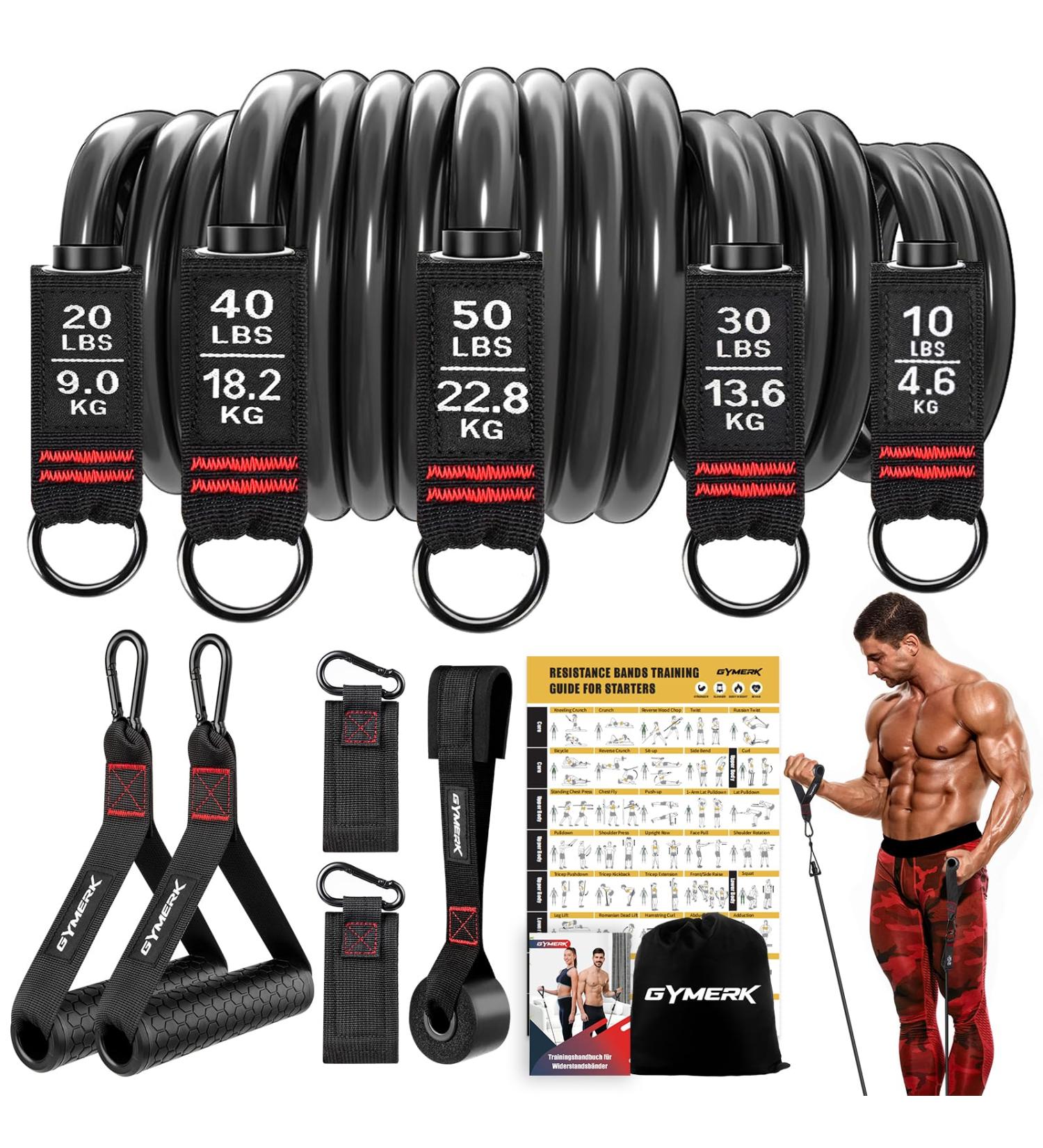 Buy Gykit Resistance Bands Set - 150LBS Strength Training Kit with Expander Rubber Racks Poster Ankle Straps & Door Anchors - Ideal for Physiotherapy & Home Workouts - Buy Online on GoSupps.com
