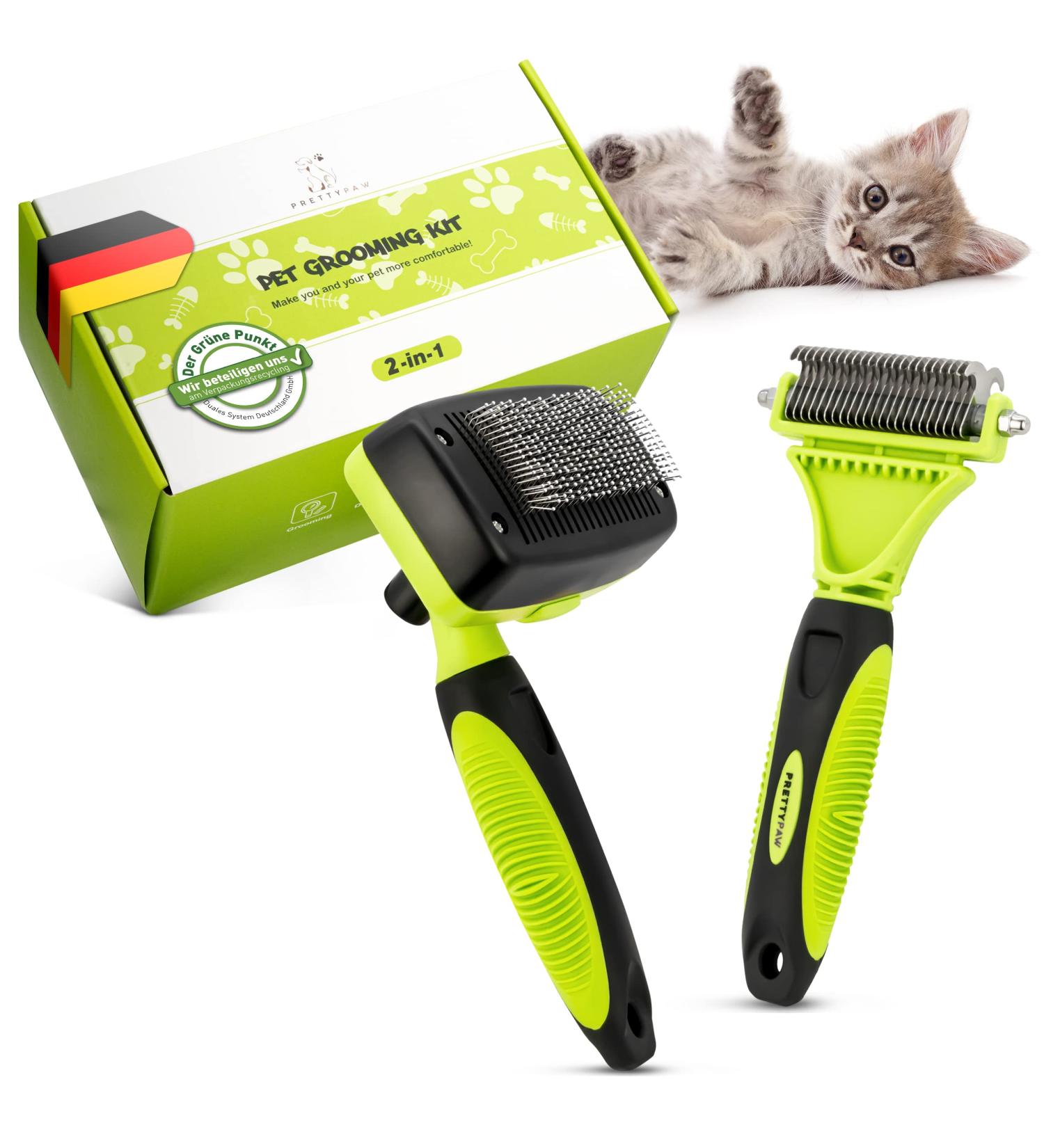 Prettypaw Professional Cat Brush Set - Optimal Care for Short & Long Hair | 100% Hygiene & Comfort with Rounded Massage Bristles - Buy Online on GoSupps.com
