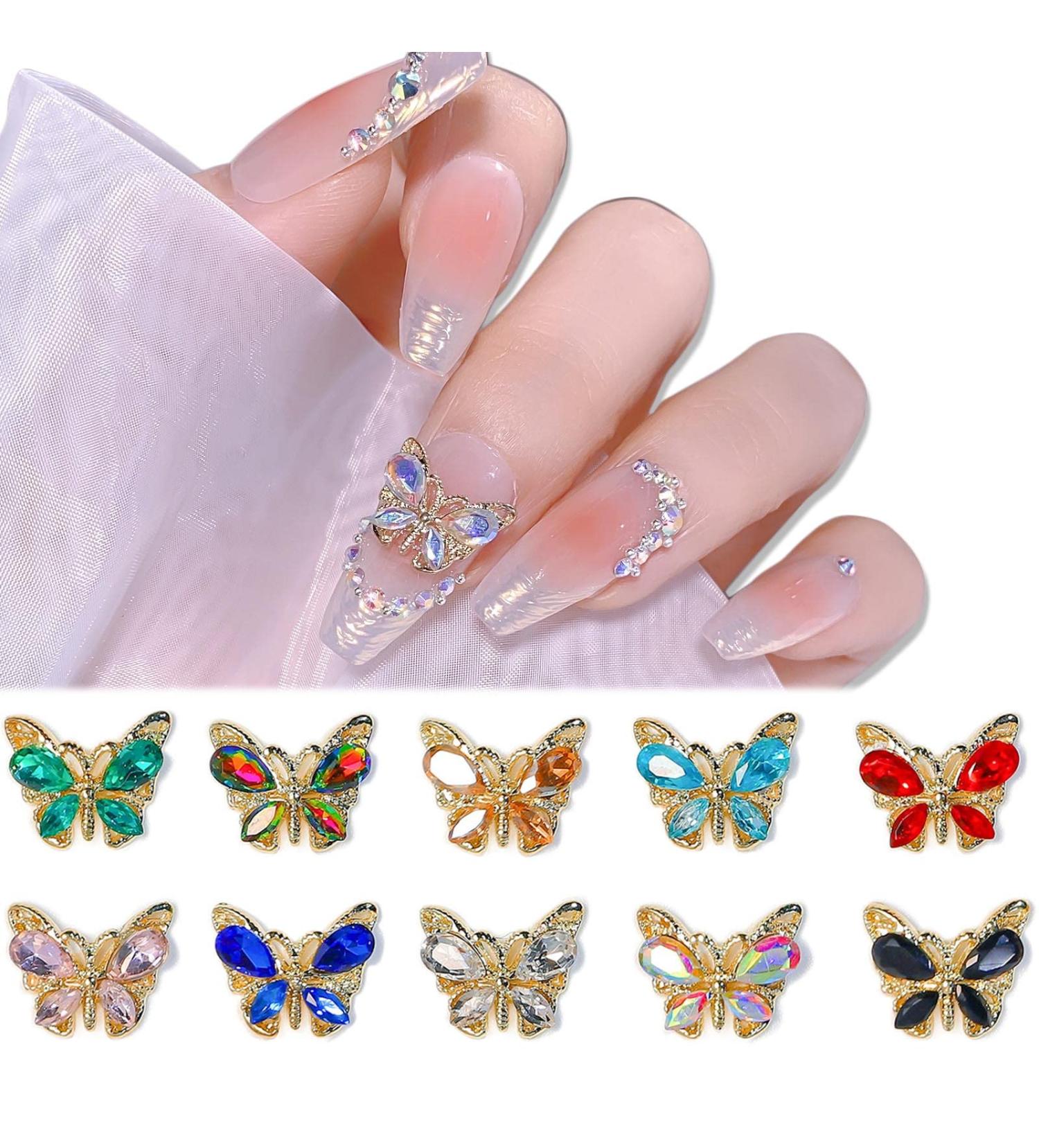 Crystal Butterfly Nail Charms - 20pcs 3D Alloy Charms for Nails | Gold Shiny Zircon Art Decor with Rhinestones - Nail Design Accessories - Buy Online on GoSupps.com