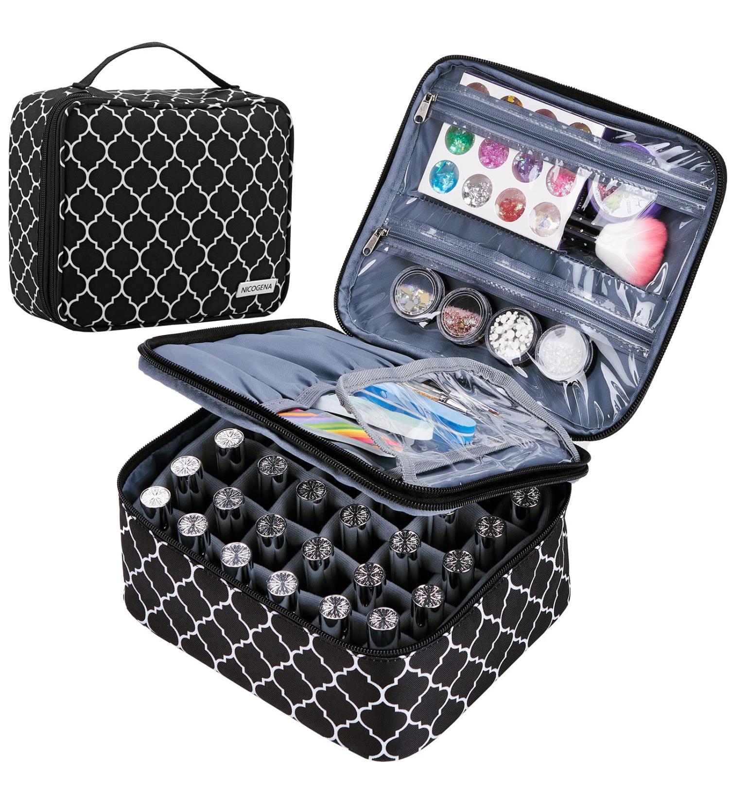 NICOGENA Double Layer Nail Polish Holder Organizer Bag & Manicure Set Case | Holds 30 Bottles | Secure Soft Storage Cube (Lantern Black) - Buy Online on GoSupps.com