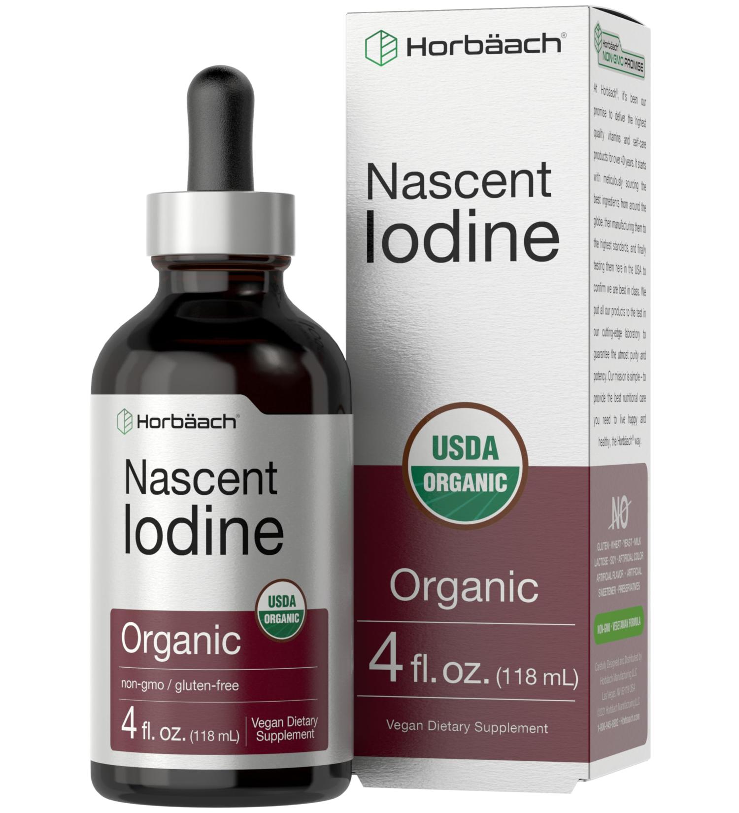 Horbaach Nascent Iodine Drops | 4 Fl Oz | Organic Liquid Tincture Supplement | as Potassium Iodide | Vegan Non-GMO and Gluten Free - Buy Online on GoSupps.com