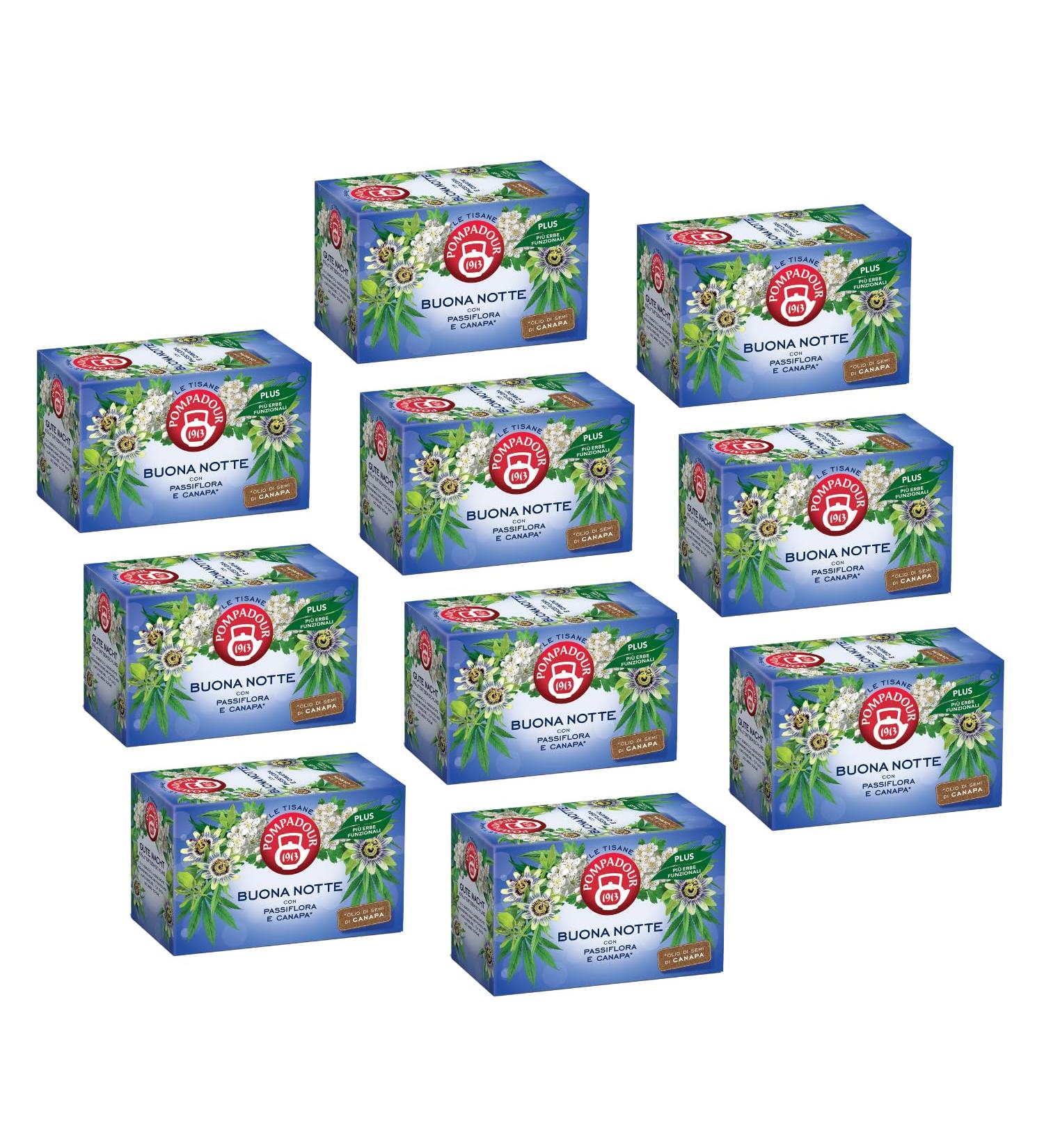  Pompadour Pompadour | Good Night Herbal Tea | Aromatic Herbs with Lemon Balm Lemongrass Hawthorn - 10 x 18 Filters (396 Gr) | Caffeine Free Sleep Herbal Tea - Buy Online on GoSupps.com