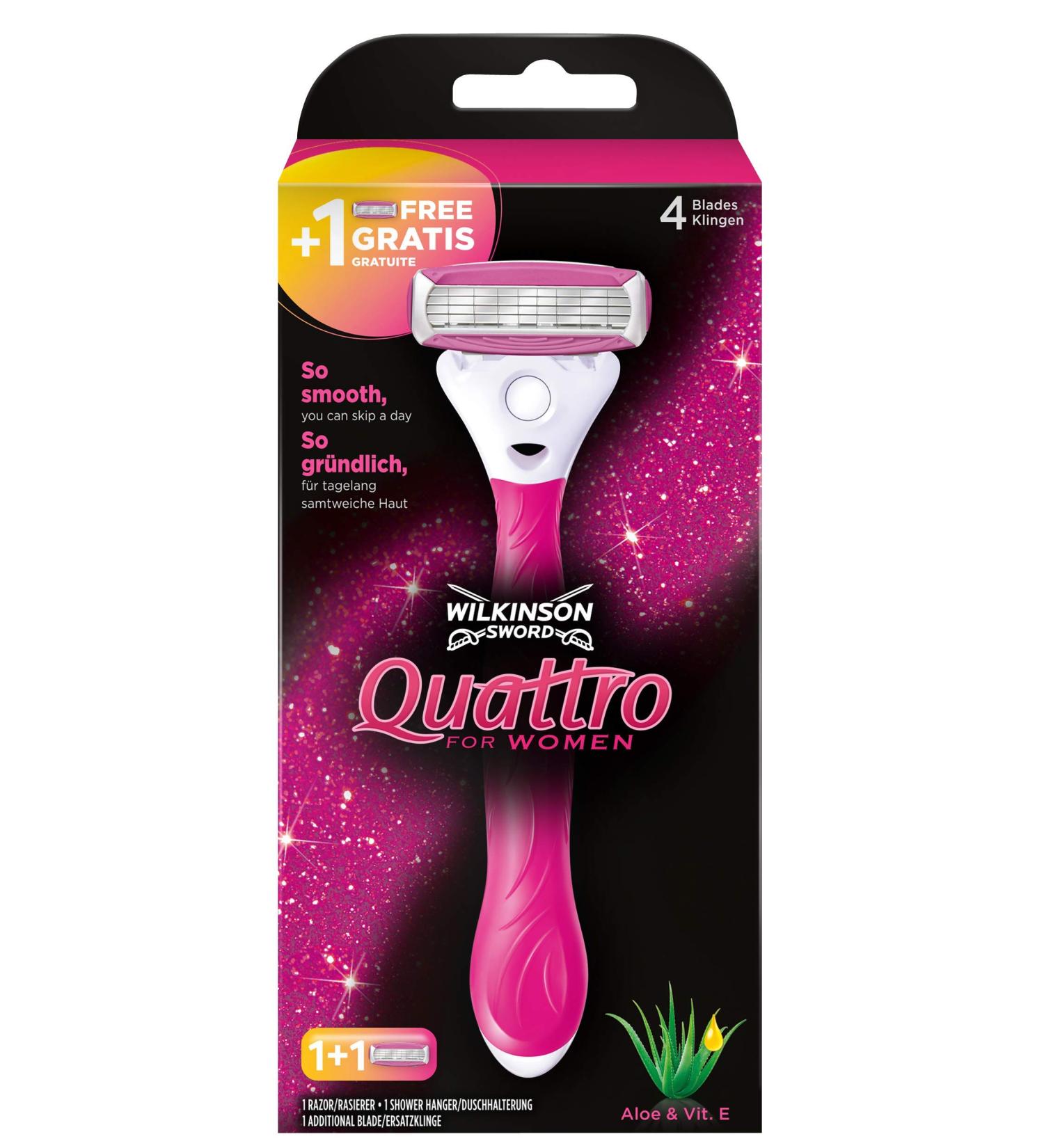 Wilkinson Sword Quattro for Women - Premium Ladies Razor with 1 Blade & 1 Extra Blade for Smooth Shaving - Buy Online on GoSupps.com
