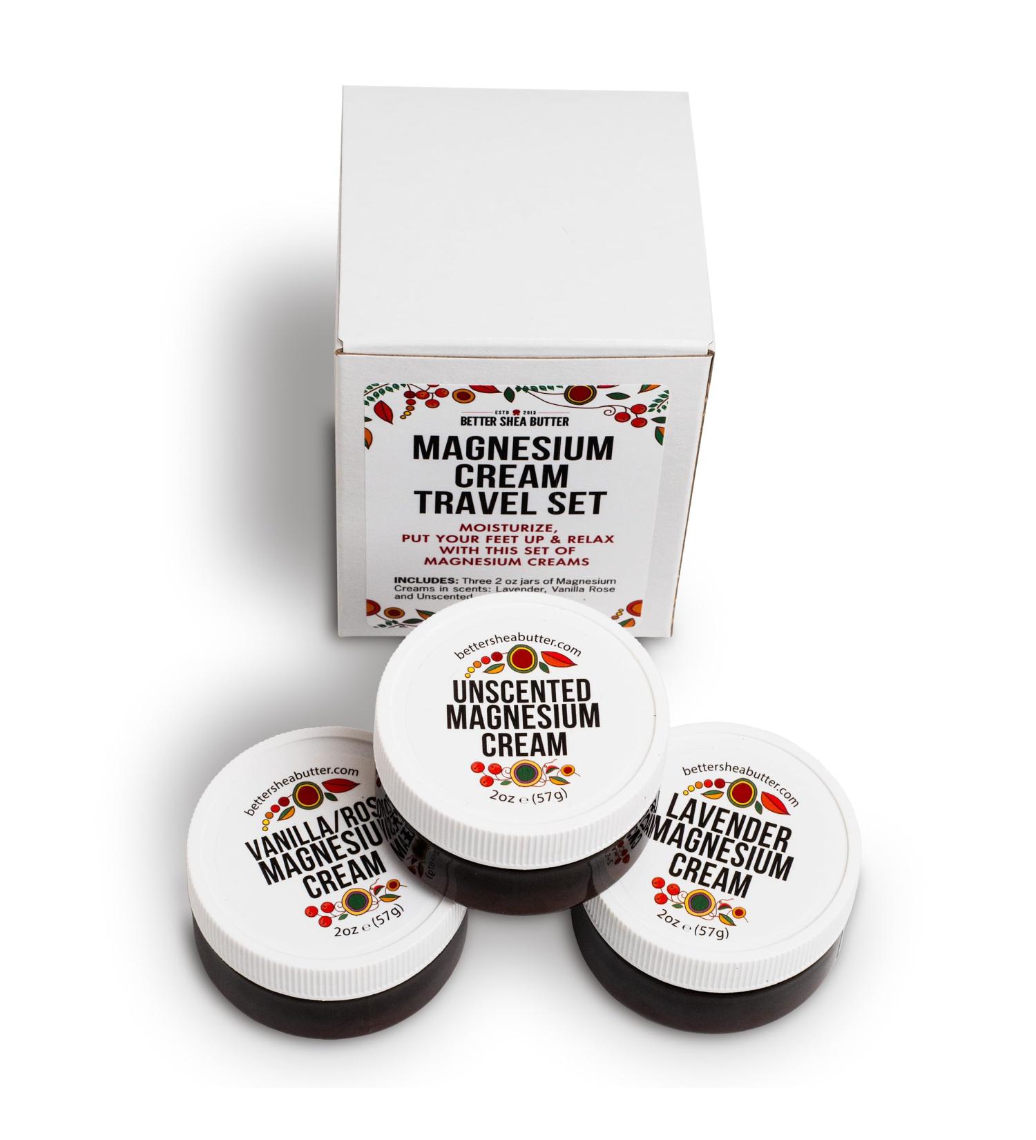 Travel Size Magnesium Cream for Leg Cramps | Natural Lotion for Kids Babies & Pregnancy | Purse Essentials - Lavender Vanilla Rose & Unscented 3x2oz Jars - Buy Online on GoSupps.com