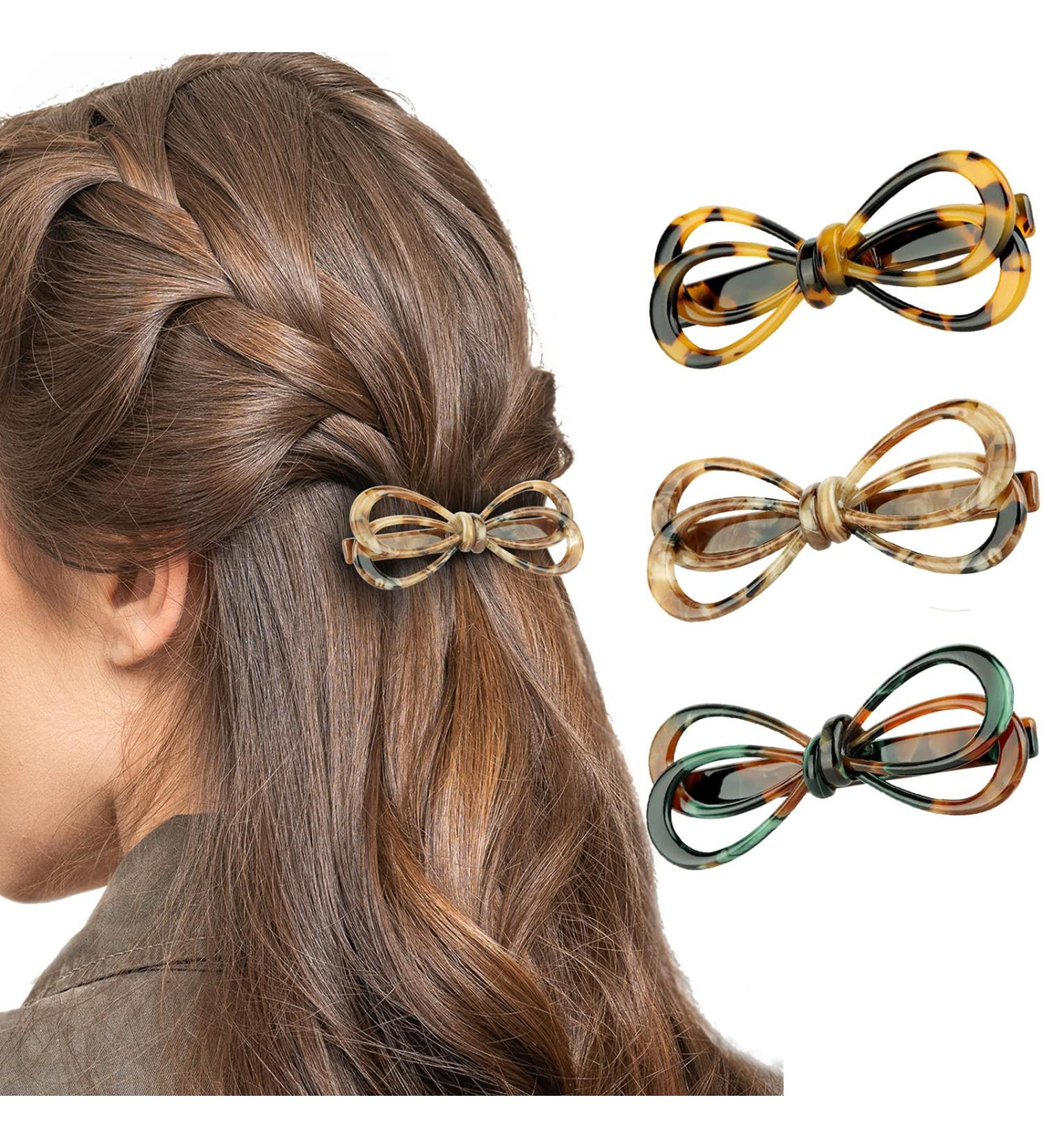3Pcs Cobahom Duckbill Hair Clips Set - 2.5 inch Hollow Bow Hairpin in Yellow-Brown, Beige, and Red-Green - Fashion Hair Clips for Women Girls - Buy Online on GoSupps.com