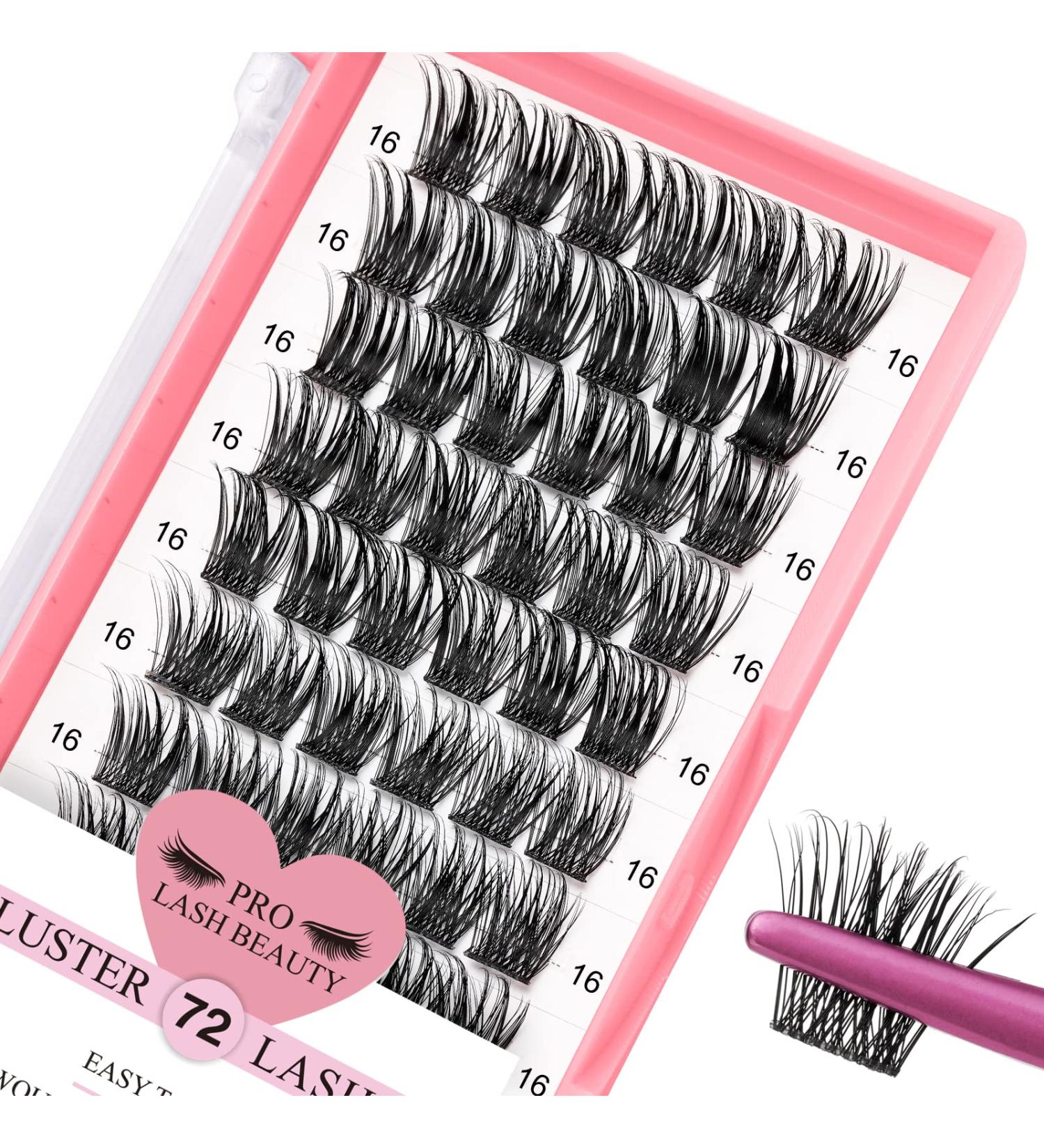 DIY Cluster Lashes 72 Pcs | D-16mm Thin Band Individual Eyelash Extensions | Easy to Apply at Home | First Glance - Buy Online on GoSupps.com
