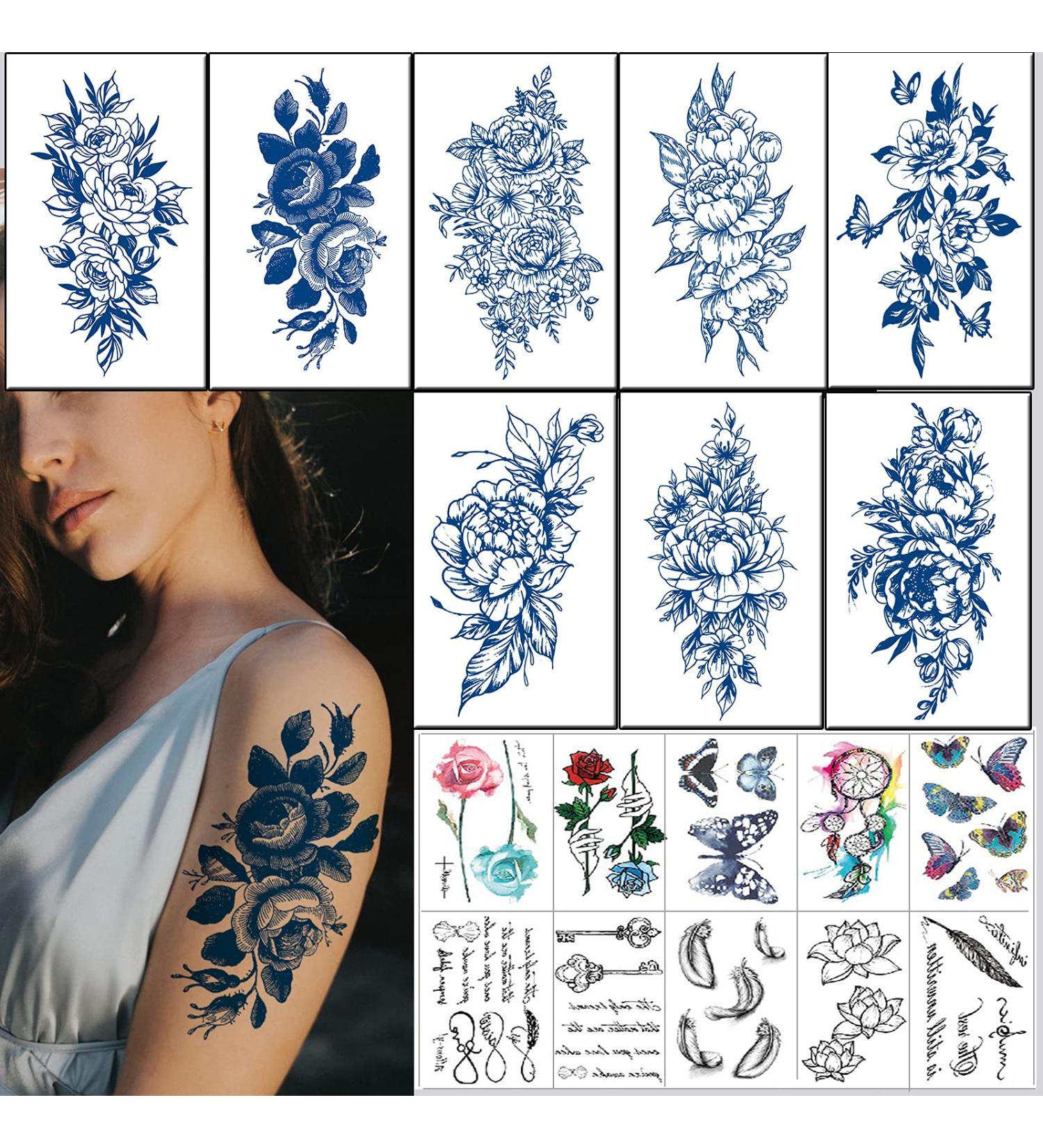 2 Week Flower Semi Permanent Tattoos for Women - 8 Large Sheets & Long-Lasting Juice Upgrade - Realistic Temporary Tattoo Stickers - Set of 10 Sheets - Buy Online on GoSupps.com