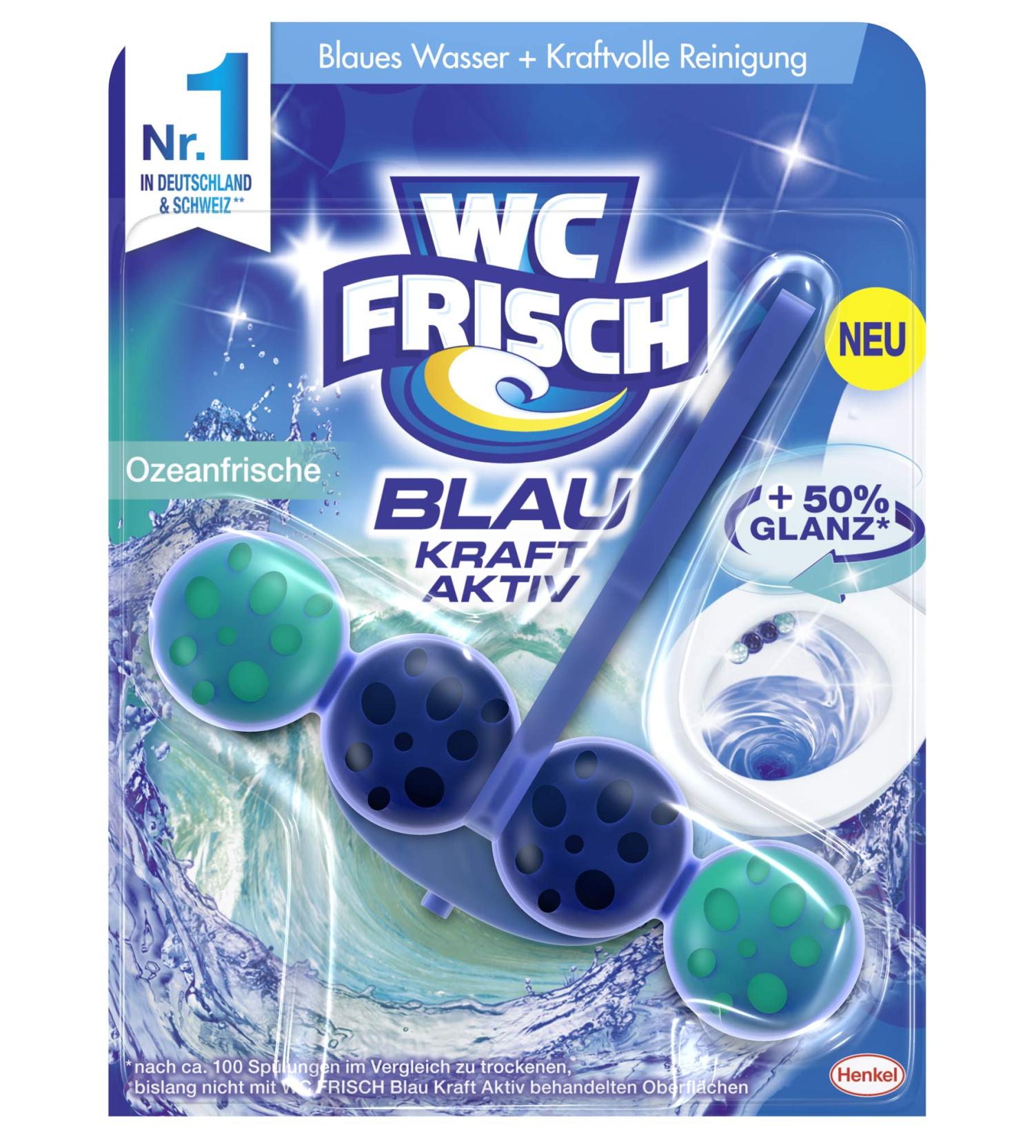 WC-Frisch Kraft Aktiv Blue Ocean Fresh Rinse - Powerful 1 Piece WC Cleaner for 50% More Shine | International Shipping - Buy Online on GoSupps.com