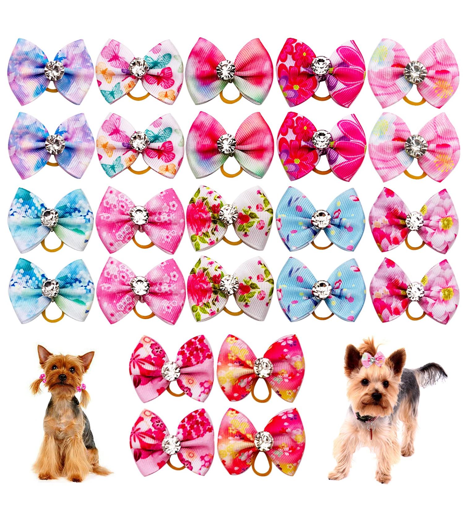 24PCS Small Dogs Hair Bows with Rhinestone - Puppy Grooming Accessories for Female Pets - Buy Online on GoSupps.com