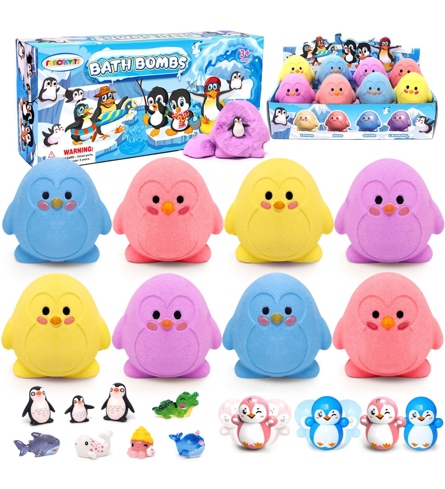 Surprise Bath Balls for Kids 8 Pieces Penguin Bathing Bombs | Perfect Gifts for Birthdays Christmas Easter & Valentine's Day - Buy Online on GoSupps.com