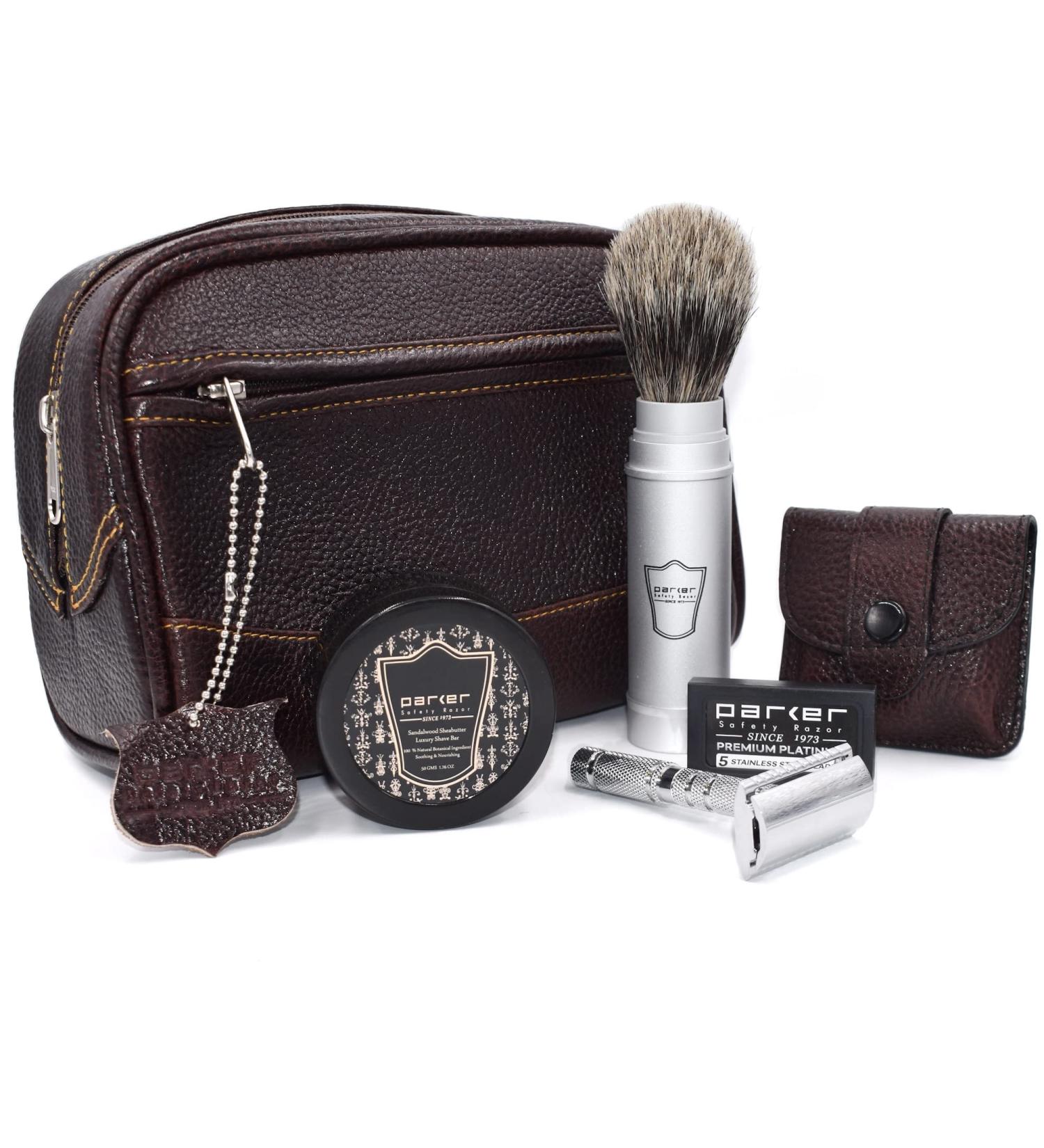 Buy Parker Travel Shaving Set | Dopp Bag Razor Brush & Soap for Perfect Grooming Worldwide - Buy Online on GoSupps.com