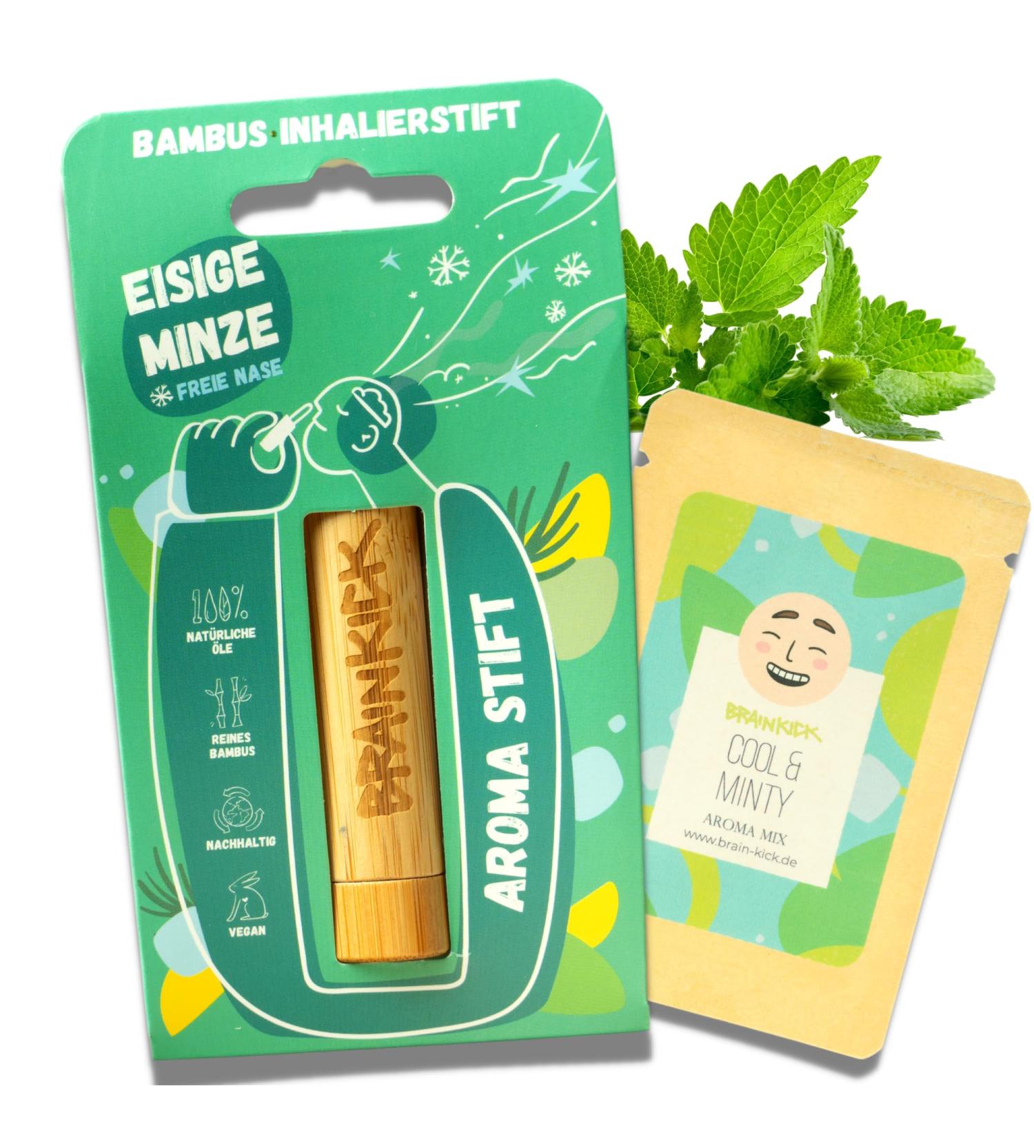 Bamboo Aroma Inhaler Pen - Menthol Eucalyptus | Sustainable Aromatherapy with 4 Organic Essential Oils | Mini Nose Inhaler Stick for On-the-Go - Buy Online on GoSupps.com