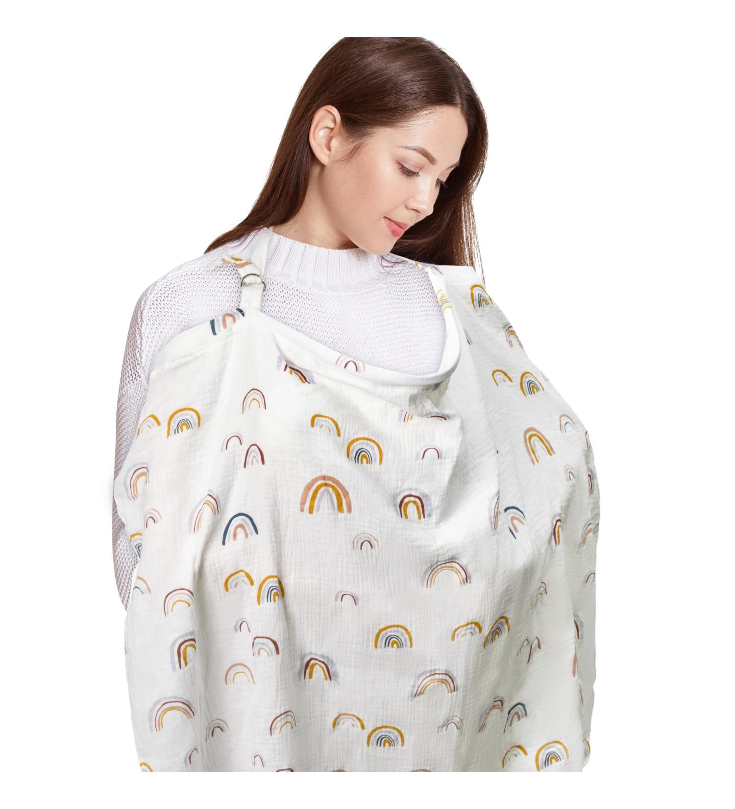 GroBro7 Baby Nursing Cover - Adjustable Cotton Poncho for Breastfeeding Breathable Outdoor Essential in Rainbow White - Buy Online on GoSupps.com