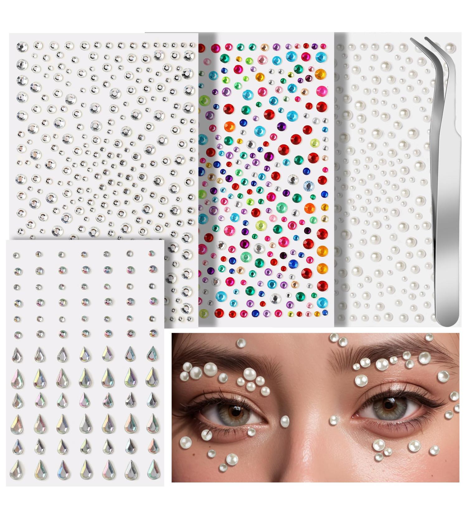 Teenitor Self Adhesive Face Gems - Festival Rhinestones for Makeup, Hair & Body - Stick On Pearls & Rhinestones Stickers - Buy Online on GoSupps.com