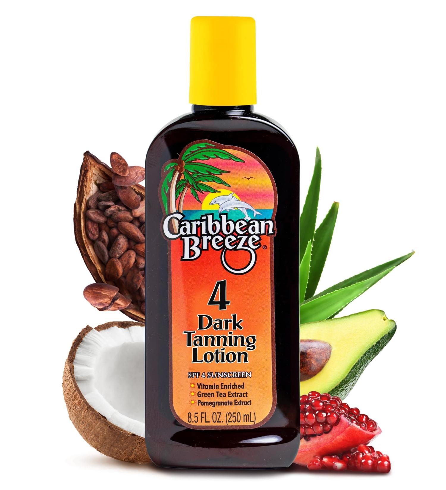 Caribbean Breeze Dark Tanning Lotion SPF 4 - Outdoor Sun Accelerator with Mango Lime Fragrance & Antioxidants | 8.5 oz - Buy Online on GoSupps.com
