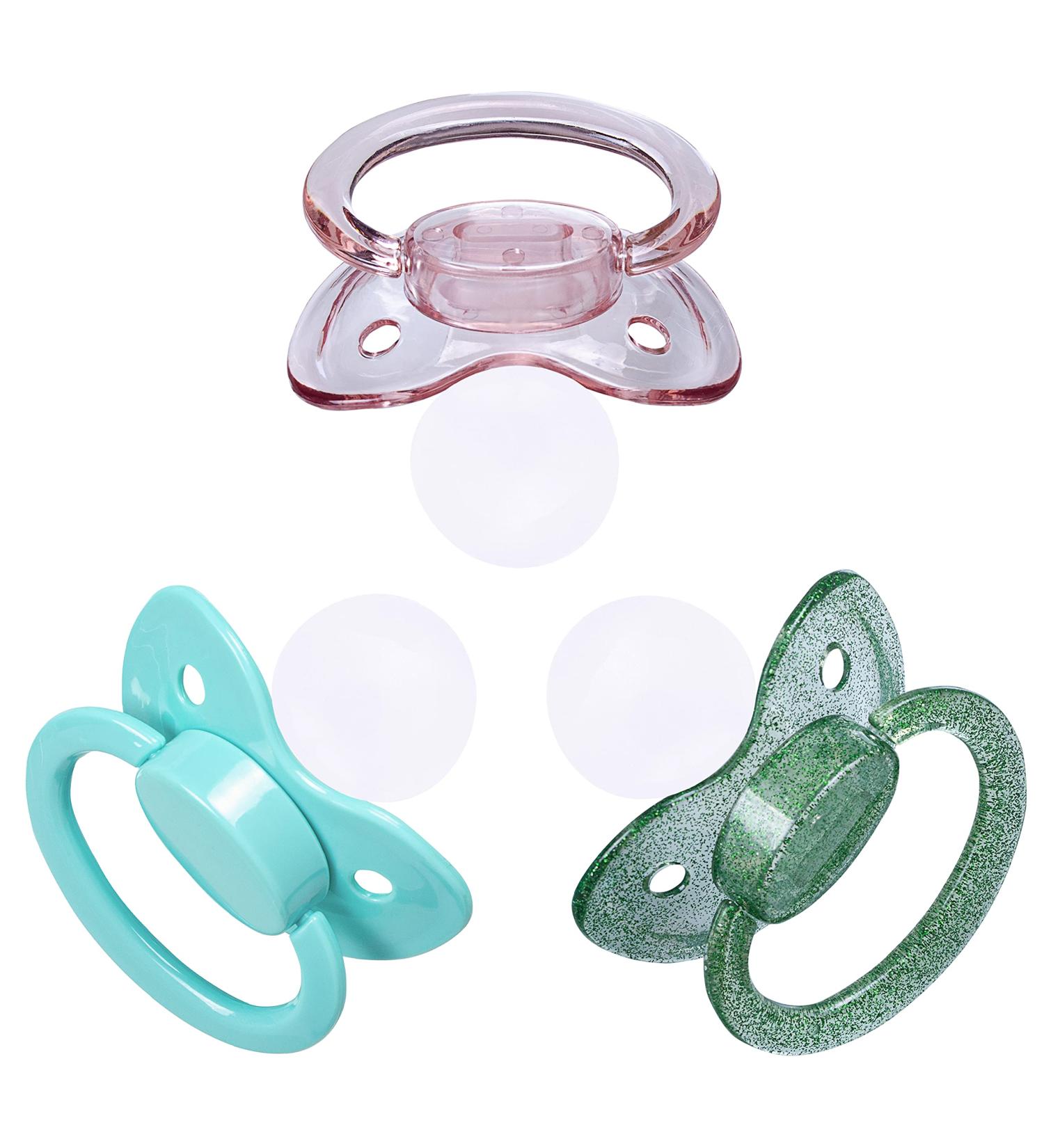 J&Or Classic Original Adult Pacifier Dummy - 3 Color Pack: Pink, Turquoise, Glitter Green - Buy Online on GoSupps.com