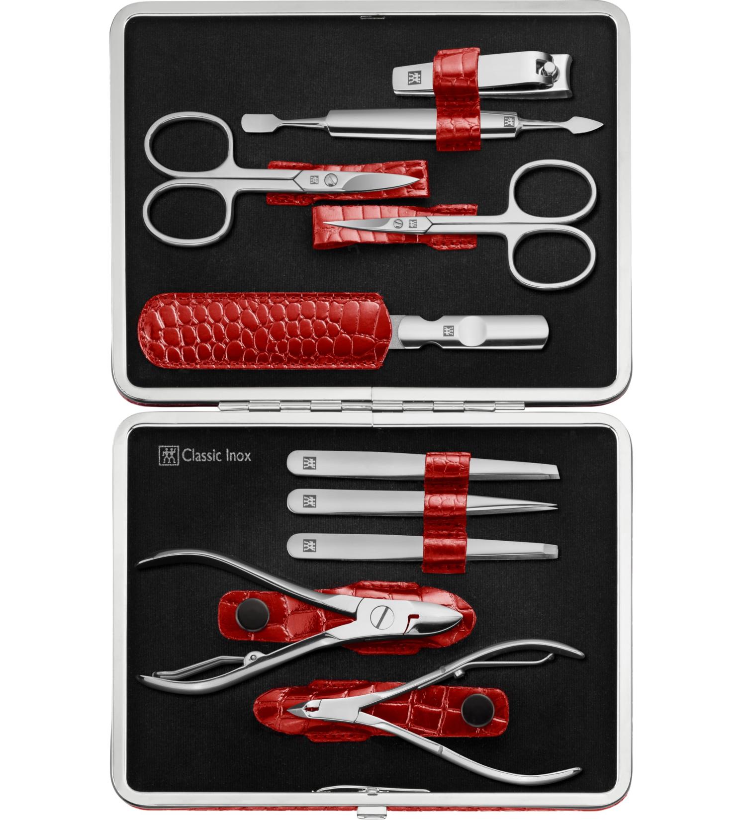 ZWILLING Manicure Set & Pedicure Kit - 10-Piece Nail Care Complete Set Crocodile Edition Cowhide - Premium Quality Red - Buy Online on GoSupps.com