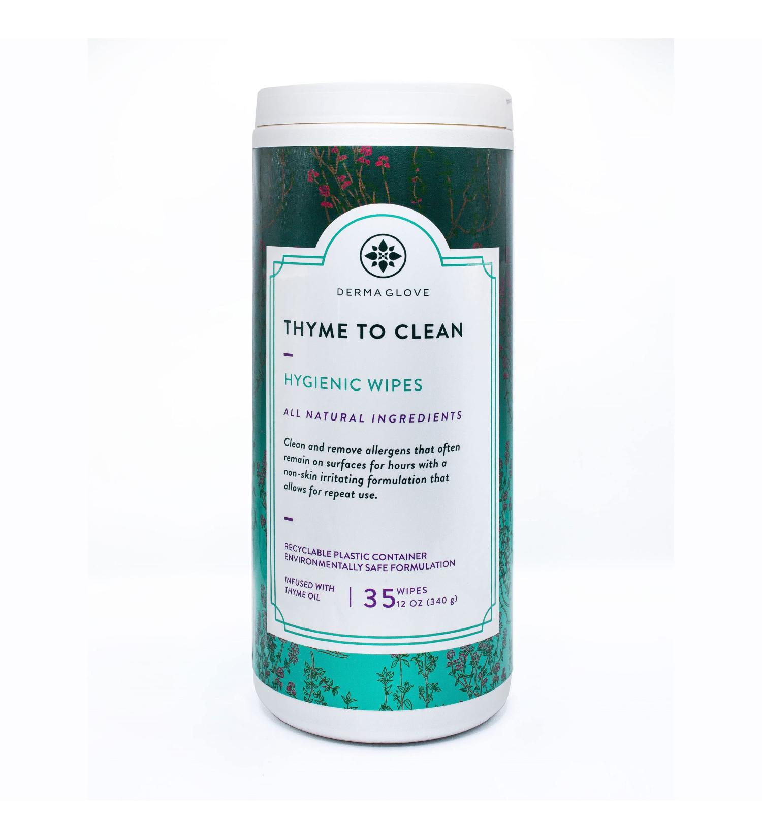 THYME TO CLEAN by DERMAGLOVE - All-Natural Hygienic Wipes for Hard Surfaces | Plant-Based Anti-Cross-Contamination | 35 ct | International Shipping Available - Buy Online on GoSupps.com
