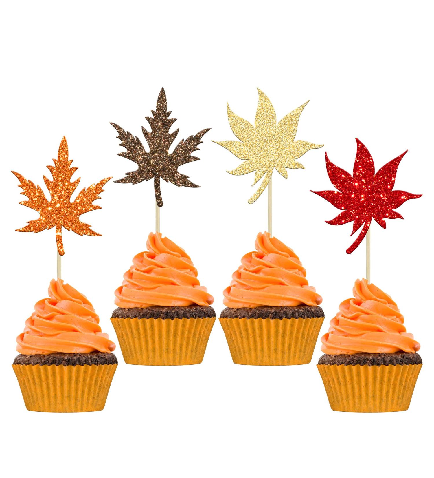 Gyufise 24Pcs Maple Leaf Cupcake Toppers Glitter Fall Theme Cupcake Picks Fall Harvest Thanksgiving Party Cake Decorations Supplies Mixed Colors Multi 6 - Buy Online on GoSupps.com
