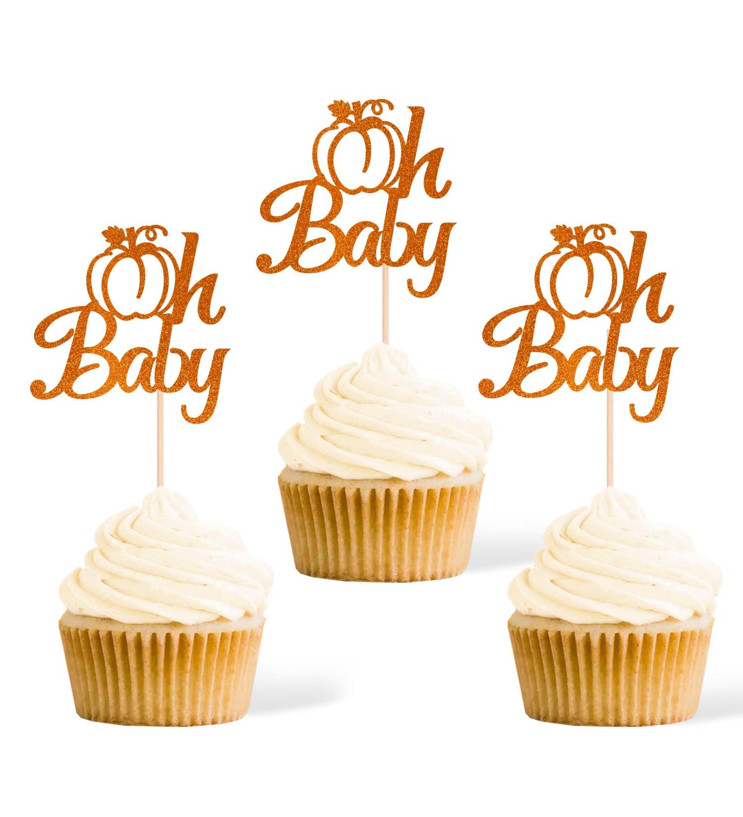 Gexolenu 24 PCS Pumpkin Oh Baby Cupcake Toppers Double-sided Pink Glitter Pumpkin Cupcake Picks For Fall Theme Baby Shower Birthday Thanksgiving Halloween Party Cake Decorations Supplies Pattern 11 - Buy Online on GoSupps.com