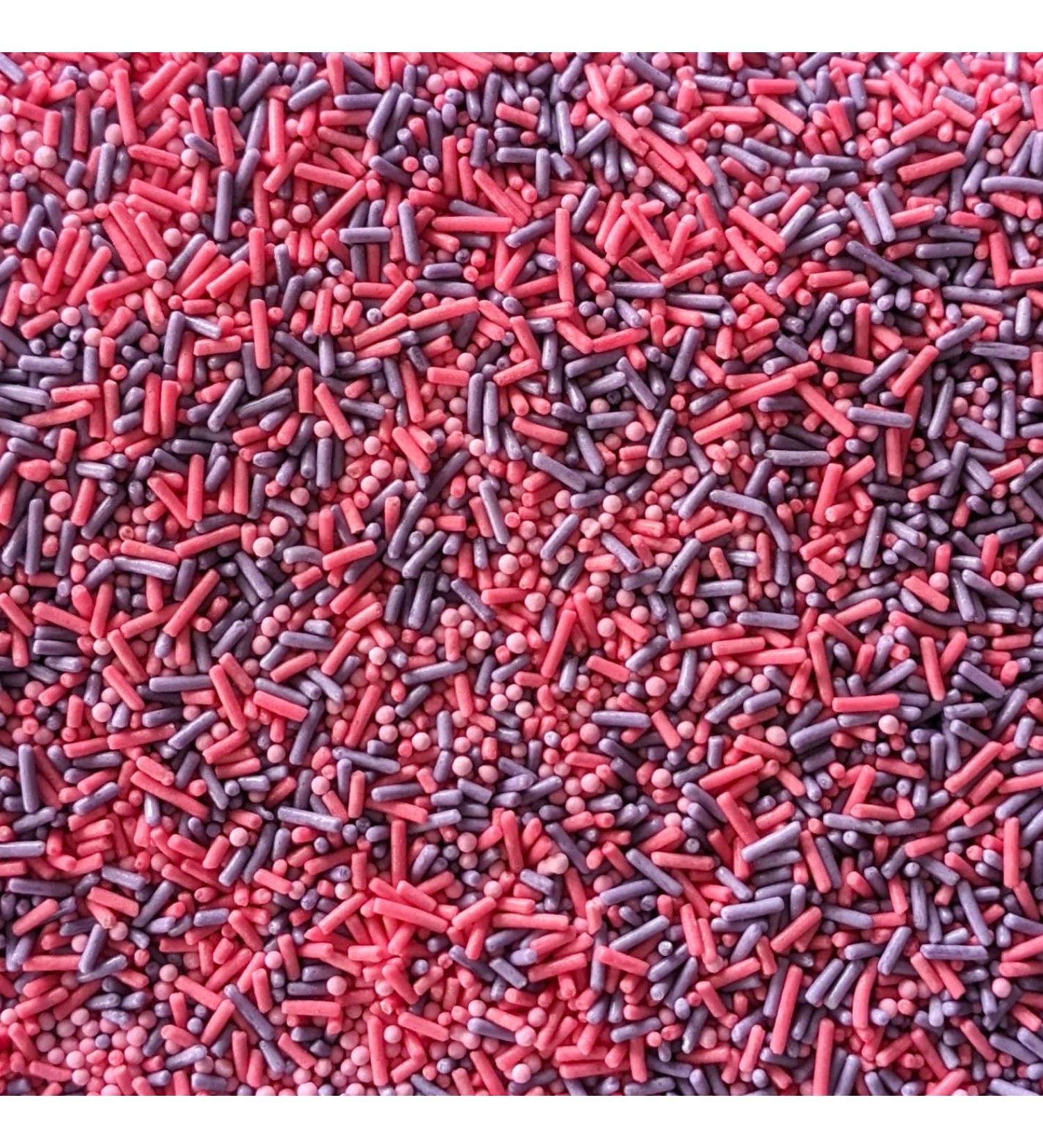 Pink and Purple Sprinkles Mix - 35g of Mixed Cake Sprinkles Toppers Decorations 100s 1000s Strands Mix