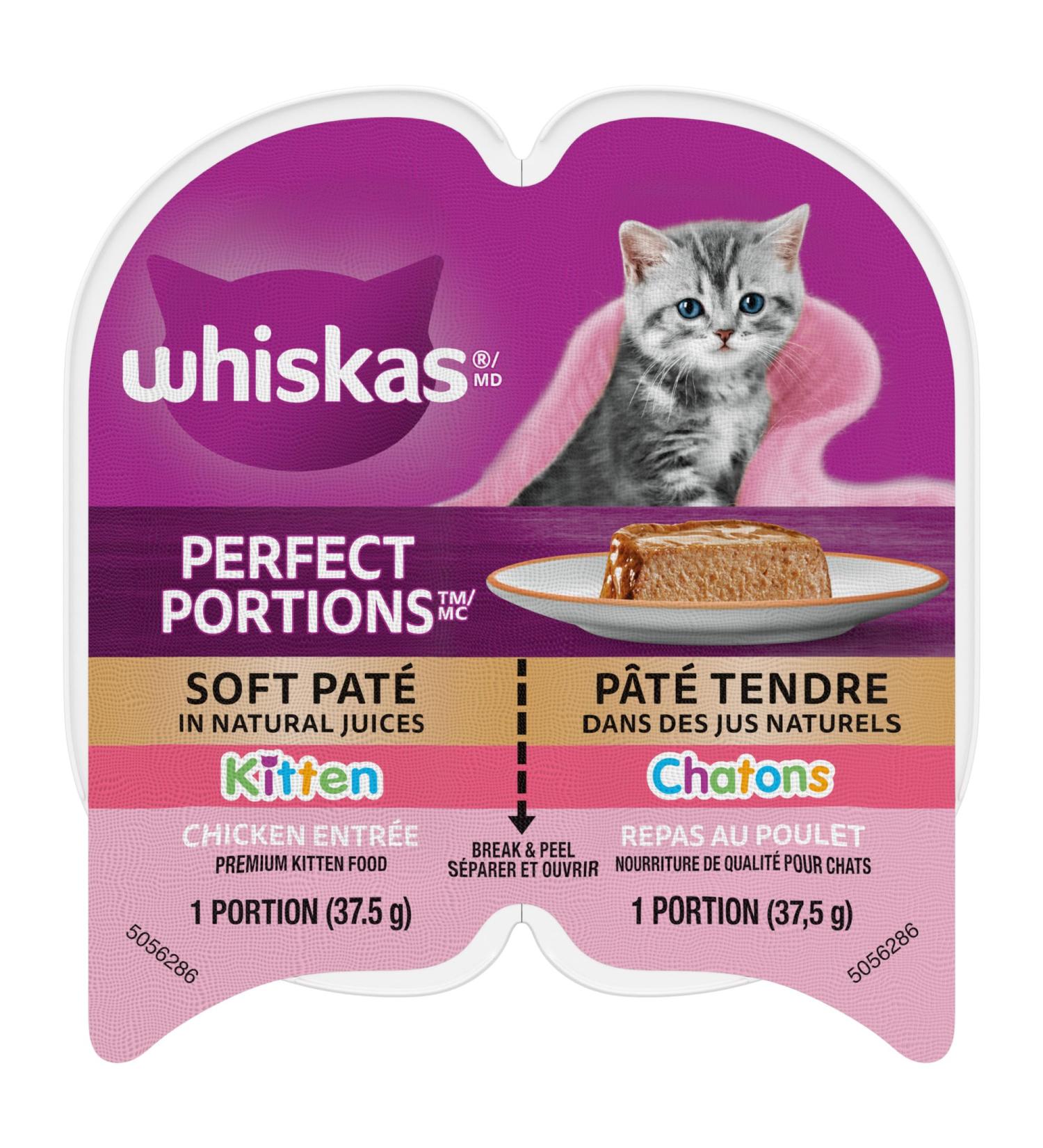 WHISKAS Perfect Portions Kitten Wet Cat Food Pat - Chicken Entr e 75g (24Pack) Pat Kitten 75 g (Pack of 24) - Buy Online on GoSupps.com