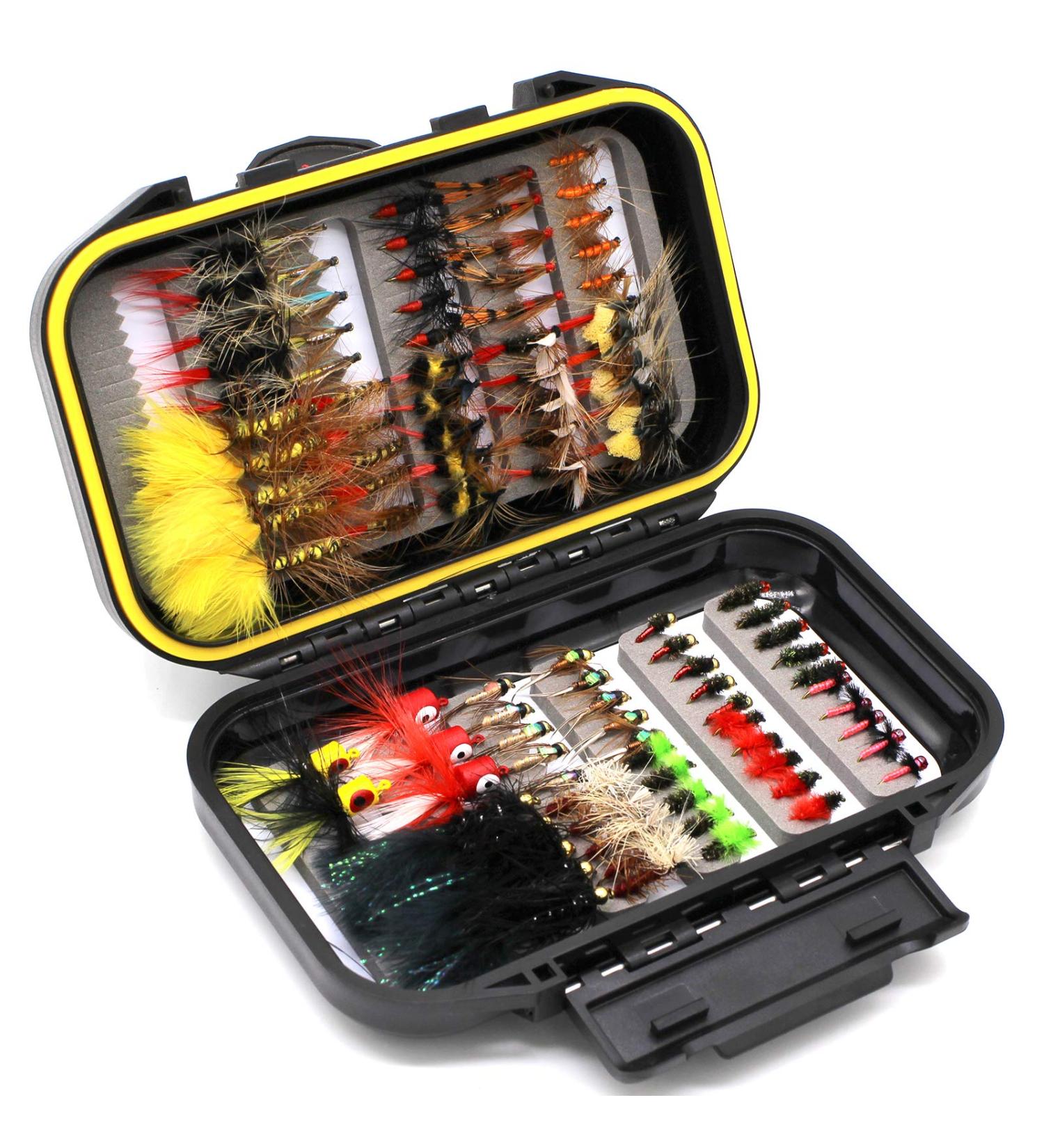 100PCS Fly Fishing Flies Assortment Kit for Trout, Bass, Steelhead - Dry, Wet, Nymphs, Popper, Streamer, Woolly Bugger - Includes Fly Box - Buy Online on GoSupps.com