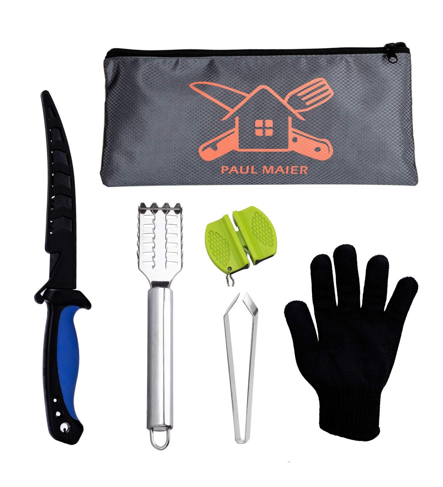 6-Piece Fish Cleaning Kit with Fillet Knife, Gloves, Scale Remover, Sharpening Stone, Tweezers, and Storage Bag - Buy Online on GoSupps.com