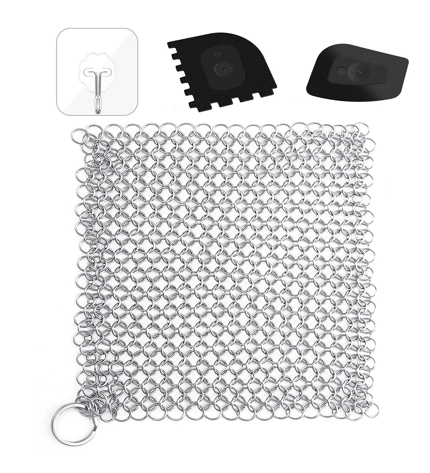 Premium Cast Iron Cleaner - Durable Stainless Steel & Plastic Grill Scraper | 18x18 cm | Ideal for Oven Grill Pans & Dutch Oven Accessories - Buy Online on GoSupps.com