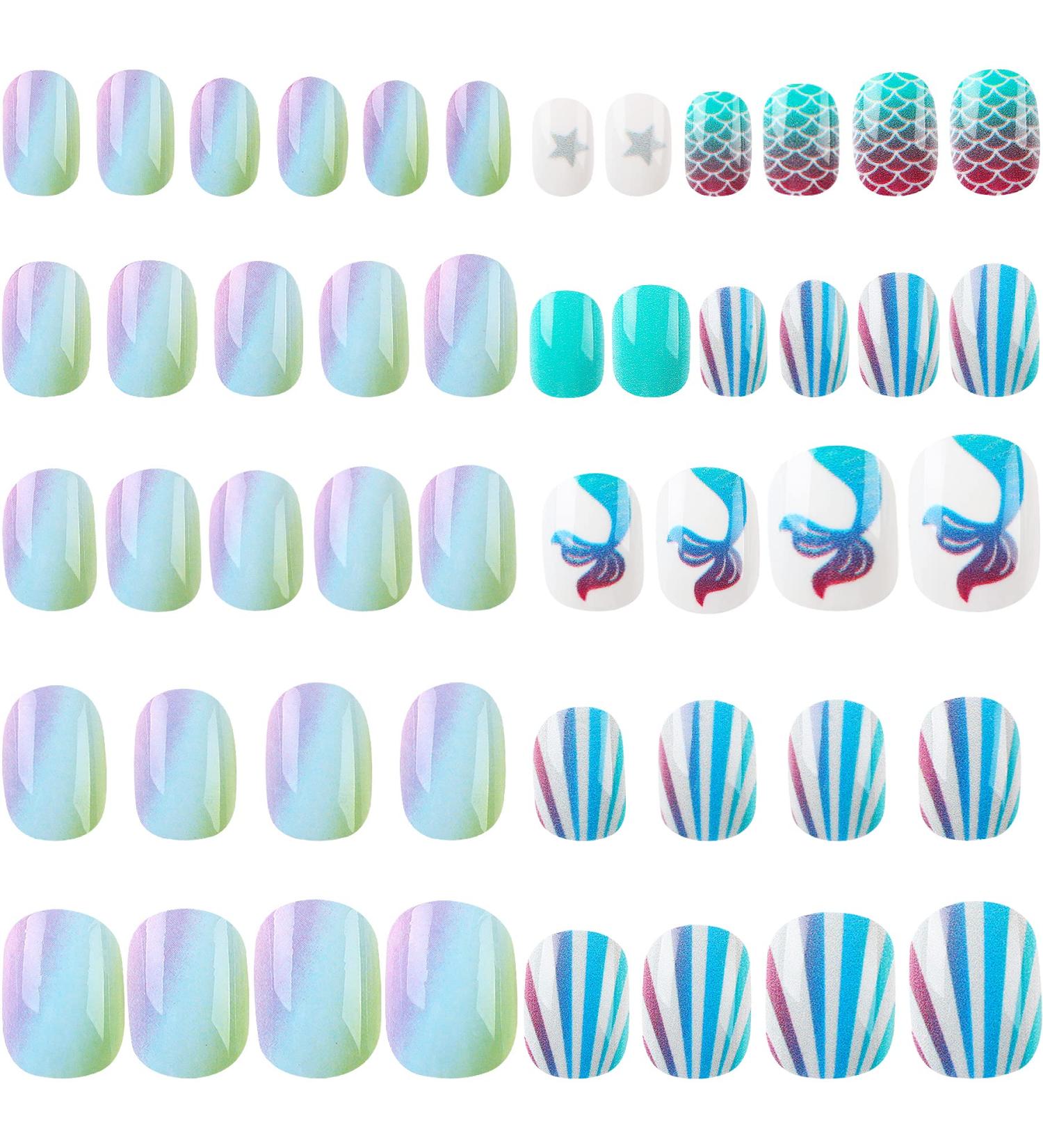 48Pcs Kids Full Cover Short Press on Nails - Blue Ocean False Nails for Girls - Children's Gift Nail Art Decoration - Buy Online on GoSupps.com