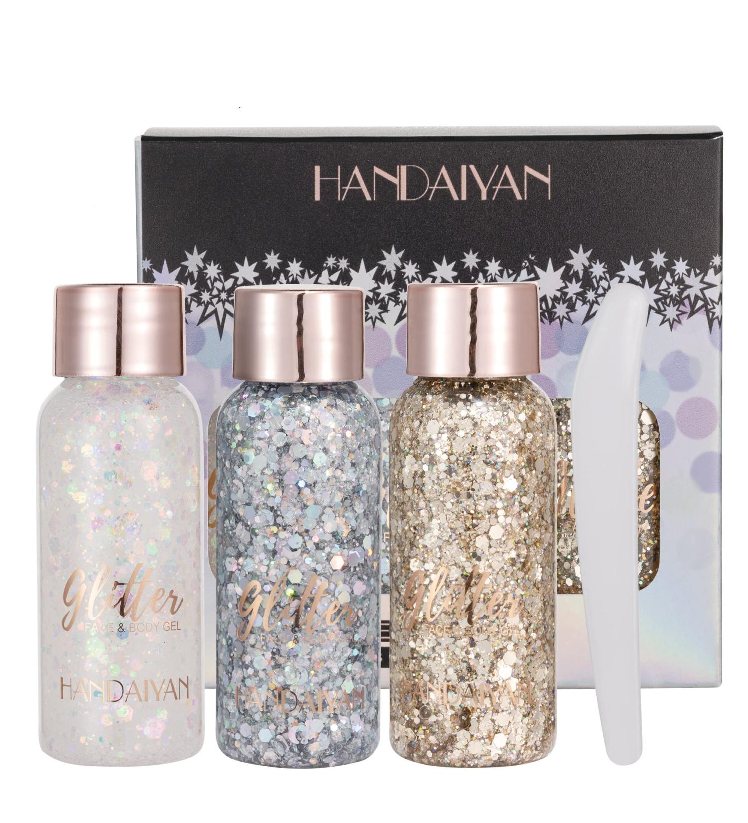 Mermaid Sequins Body Glitter Set - Long Lasting Chunky Holographic Face Glitter Gel - Festival Makeup Kit - 3 Colors - 30g each (White+Silver+Champagne) - Buy Online on GoSupps.com