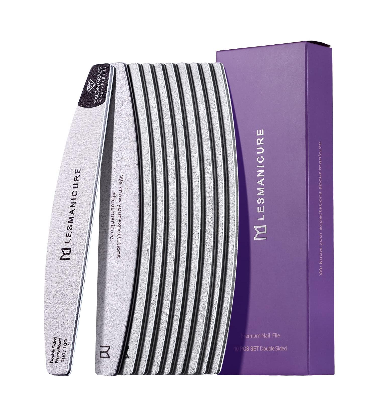 LESMANICURE Salon Grade Nail Files 100/180 Grit - 10 Pack Emery Boards for Acrylic Nails & Poly Nail Gel - Buy Online on GoSupps.com