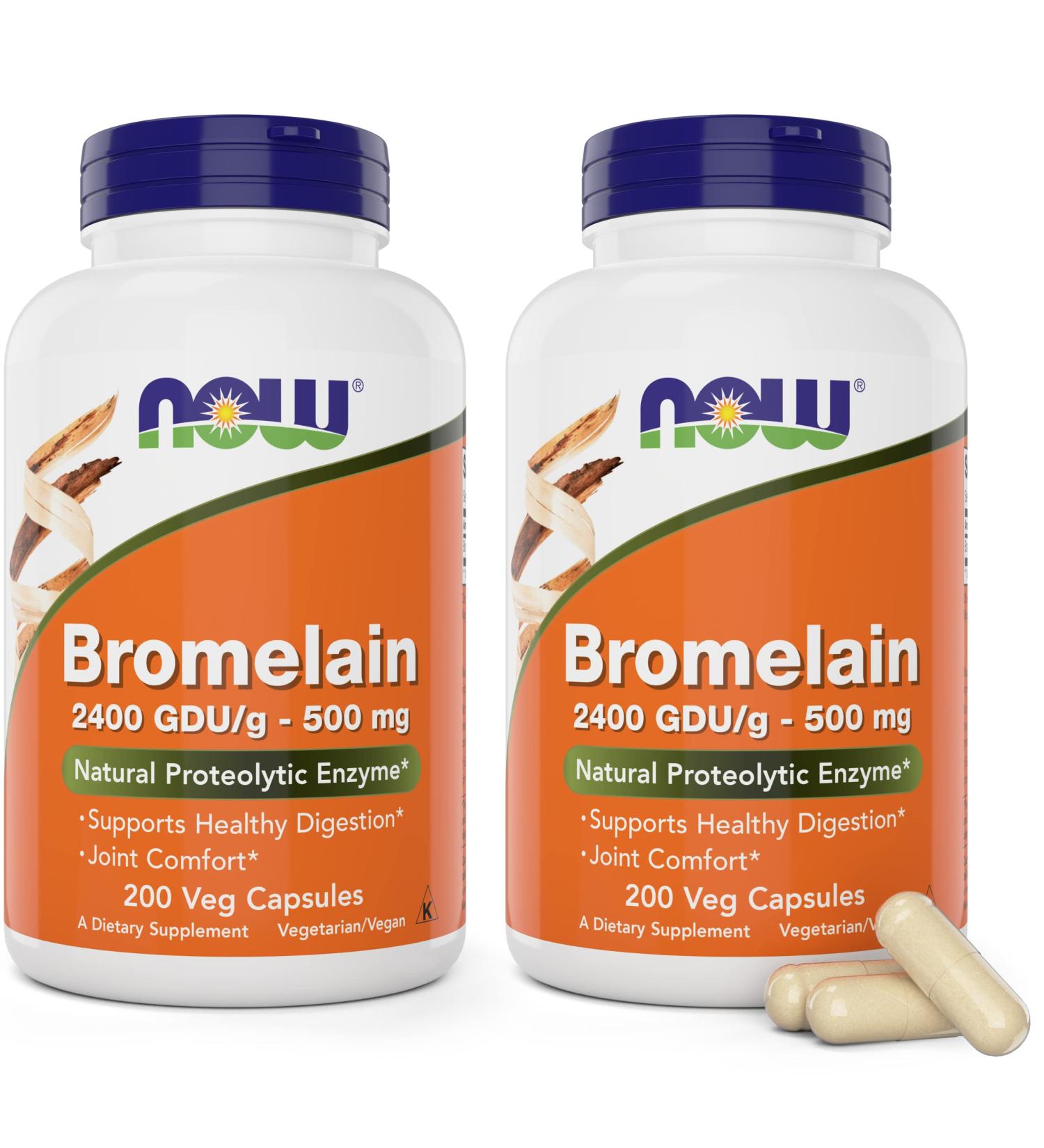 NOW Bromelain 500mg 200 Veg Capsules (Pack of 2) | Non-GMO Vegan Supplement - Buy Online on GoSupps.com