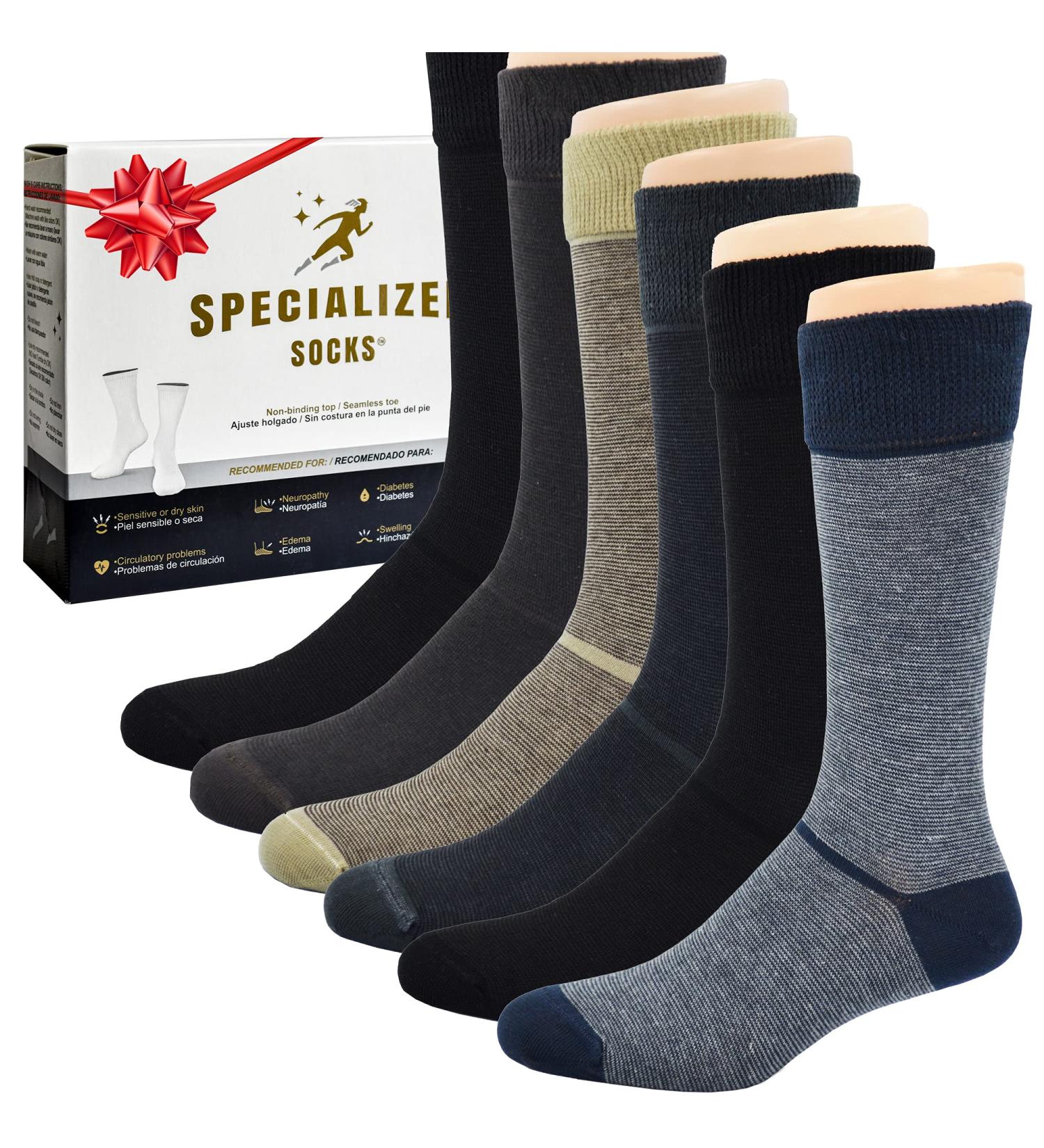 Men's Diabetic Socks 9-12 Dark Striped Premium Cotton Dress Socks 10-13 | Super Soft & Comfortable - Buy Online on GoSupps.com