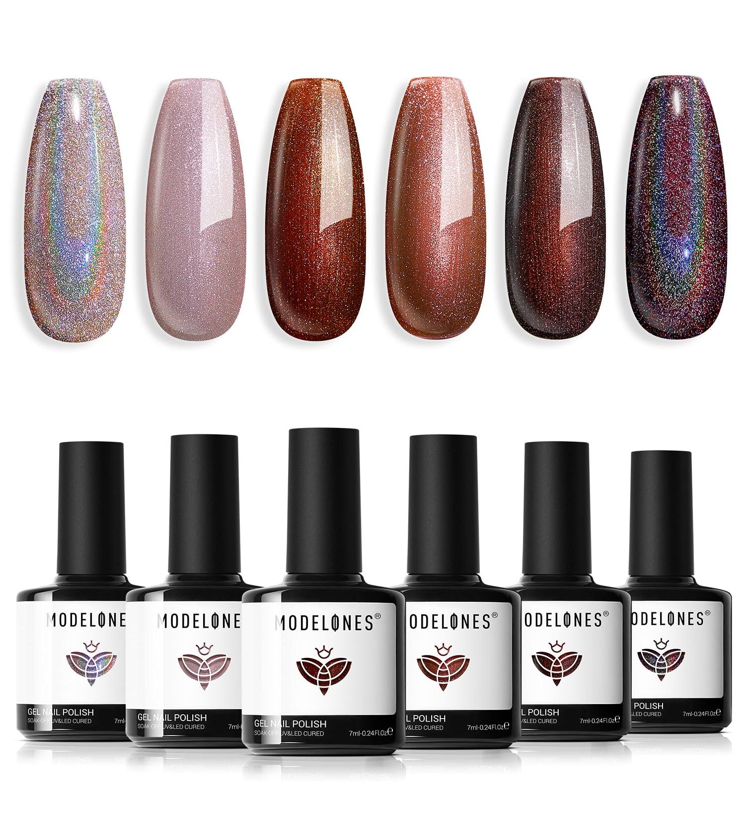 Modelones Gel Nail Polish 6 Colors Fall Gel Polish Chameleon Nude Brown Purple Red Glitter Nail Gel Polish Shimmer Winter Soak Off U V Nail Gel Nail Kit Home Gift DIY Salon for Women Girl - Buy Online on GoSupps.com