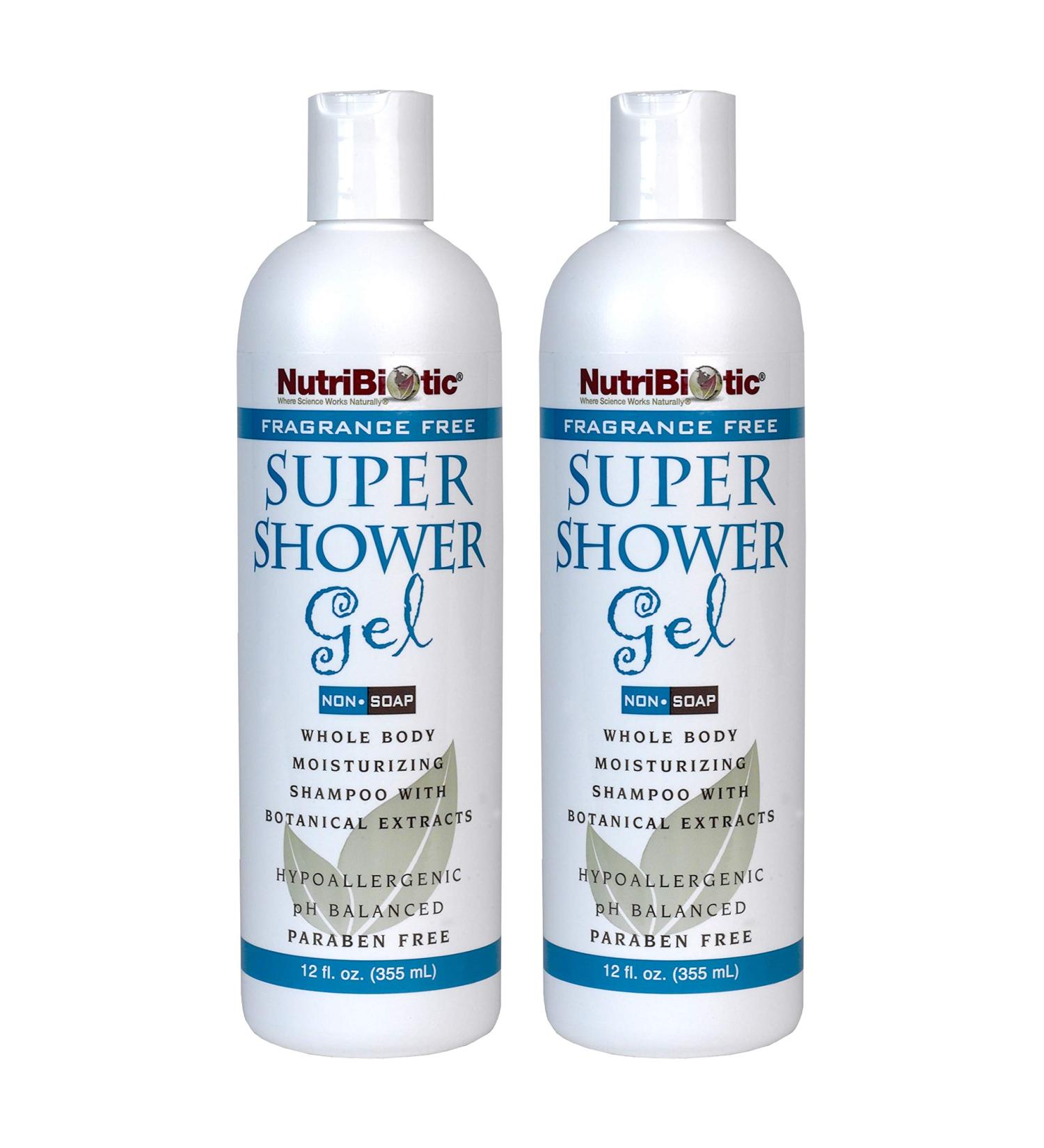 NutriBiotic Fragrance-Free Super Shower Gel 12 Oz Twin Pack | Whole-Body Moisturizing Shampoo with GSE & Botanical Extracts | pH Balanced & Free of Gluten Parabens Sulfates Dyes & Colorings - Buy Online on GoSupps.com