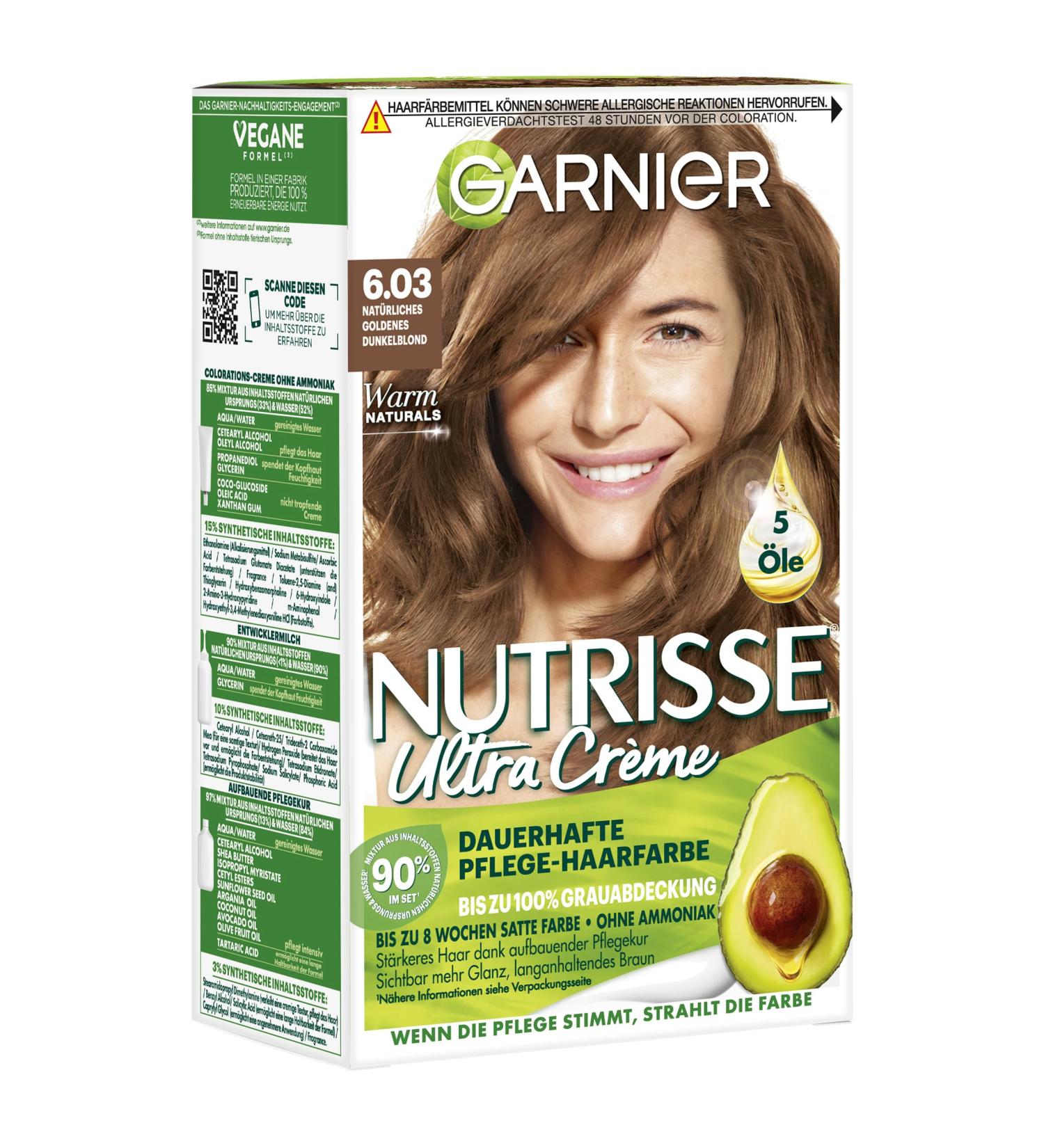 Garnier Nutrisse Ultra Creme Permanent Hair Color 6.03 Natural Dark Golden Blonde with up to 100% White Coverage - Buy Online on GoSupps.com