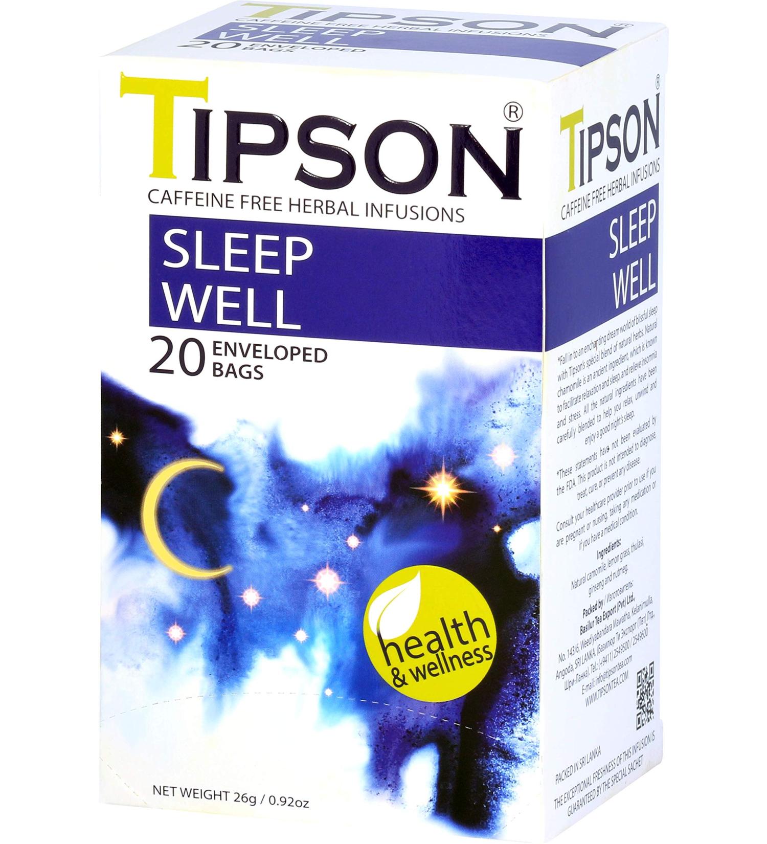 Tipson Sleep Well Tea x (4) - 20 Foil Envelope Bags - Basilur