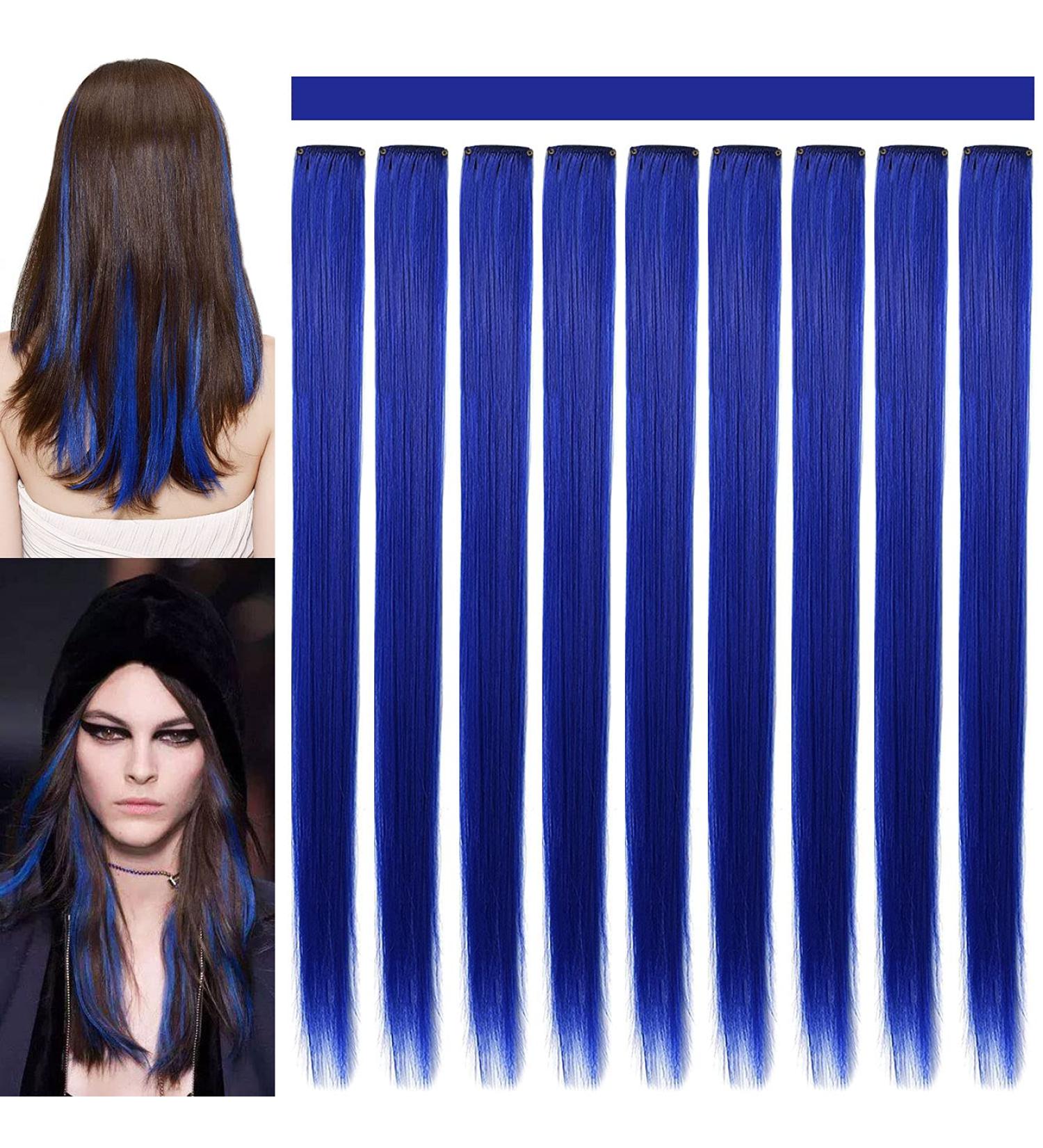 Rhyme 9PCS 21\\ Colored Clip in Blue Hair Extensions for Women - Party Highlights - Buy Online on GoSupps.com