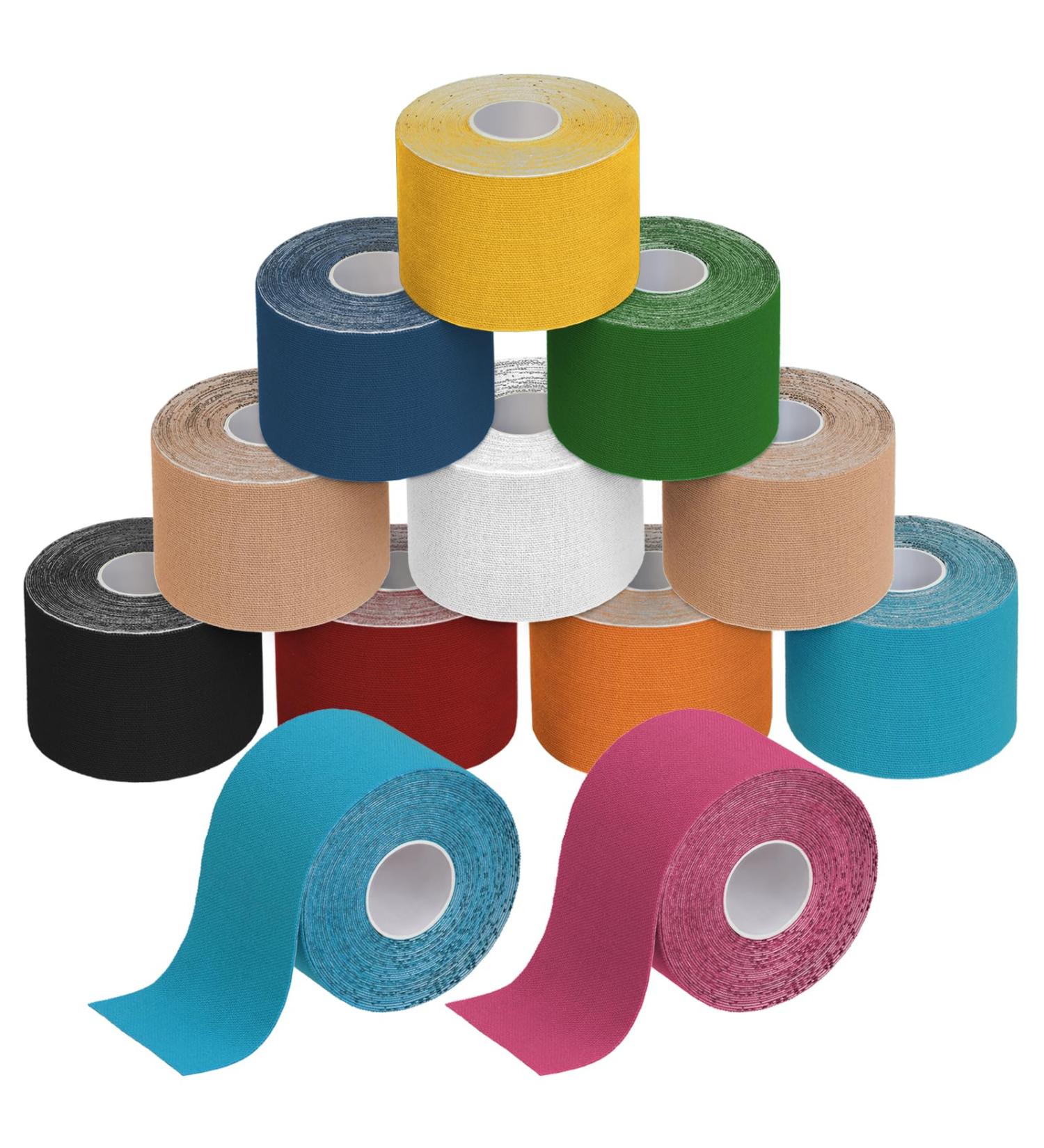 Alpidex Kinesiology Tape Set - 12 Colorful Rolls 5m x 5cm | Elastic Waterproof Skin-Friendly Physio Tape for Muscle Support - Buy Online on GoSupps.com