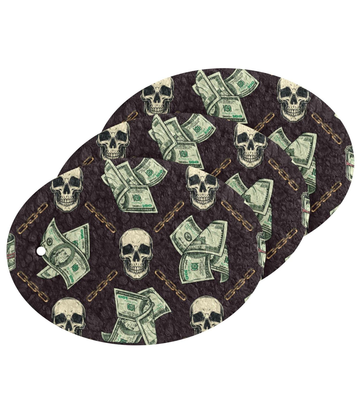 3-Pack Cleaning Kitchen Sponges Oval Money Skull Chain Kitchen Cellulose Dishwashing Wood Pulp Cotton - Buy Online on GoSupps.com
