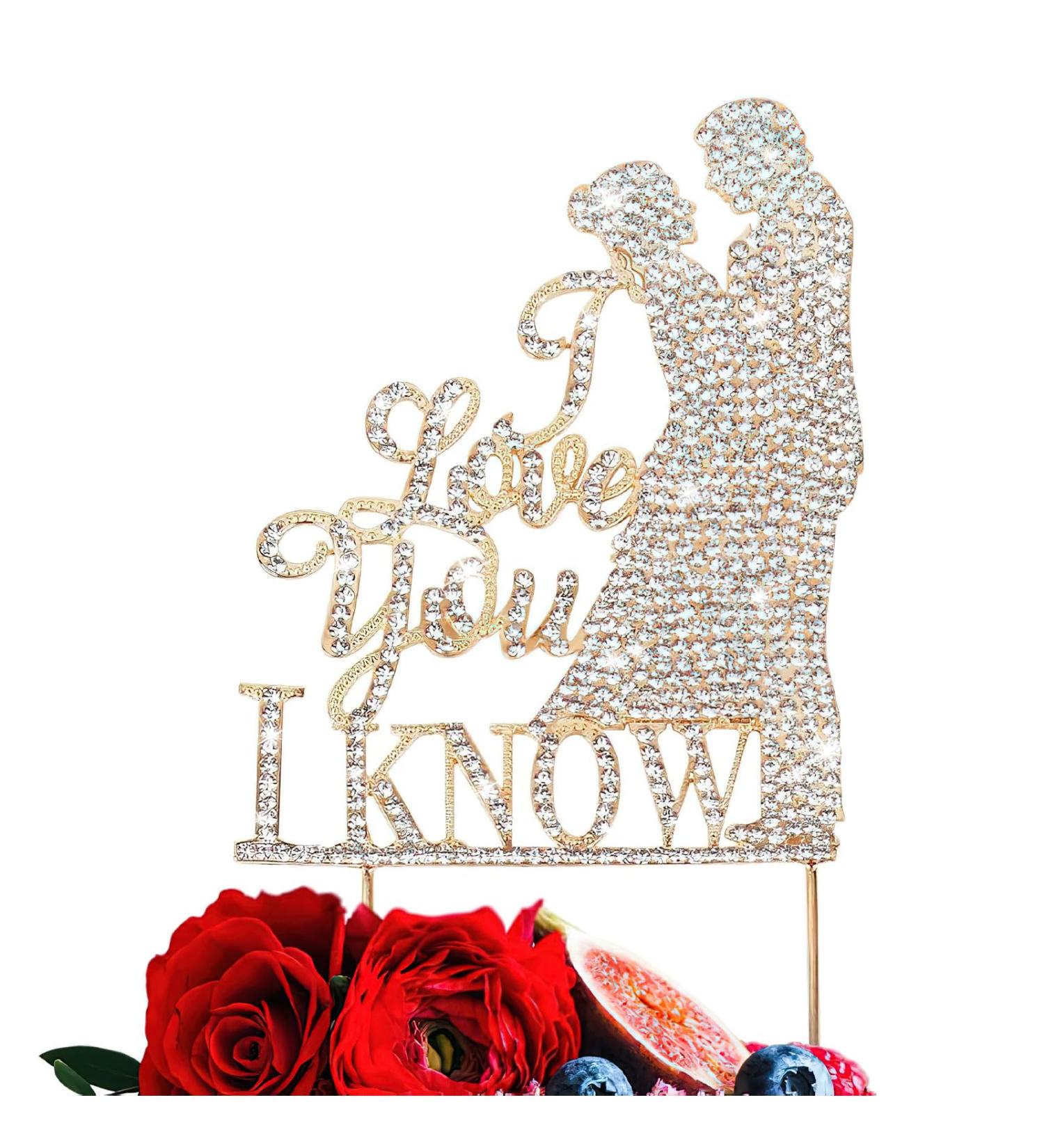 Wedding Cake Toppers Wedding Cake Topper with Rhinestones Wedding Cake Decorations wedding Cake Toppers Bride and Groom for Wedding Engagement Anniversary Valentine's Day (I KNOW YOU LOVE) - Buy Online on GoSupps.com
