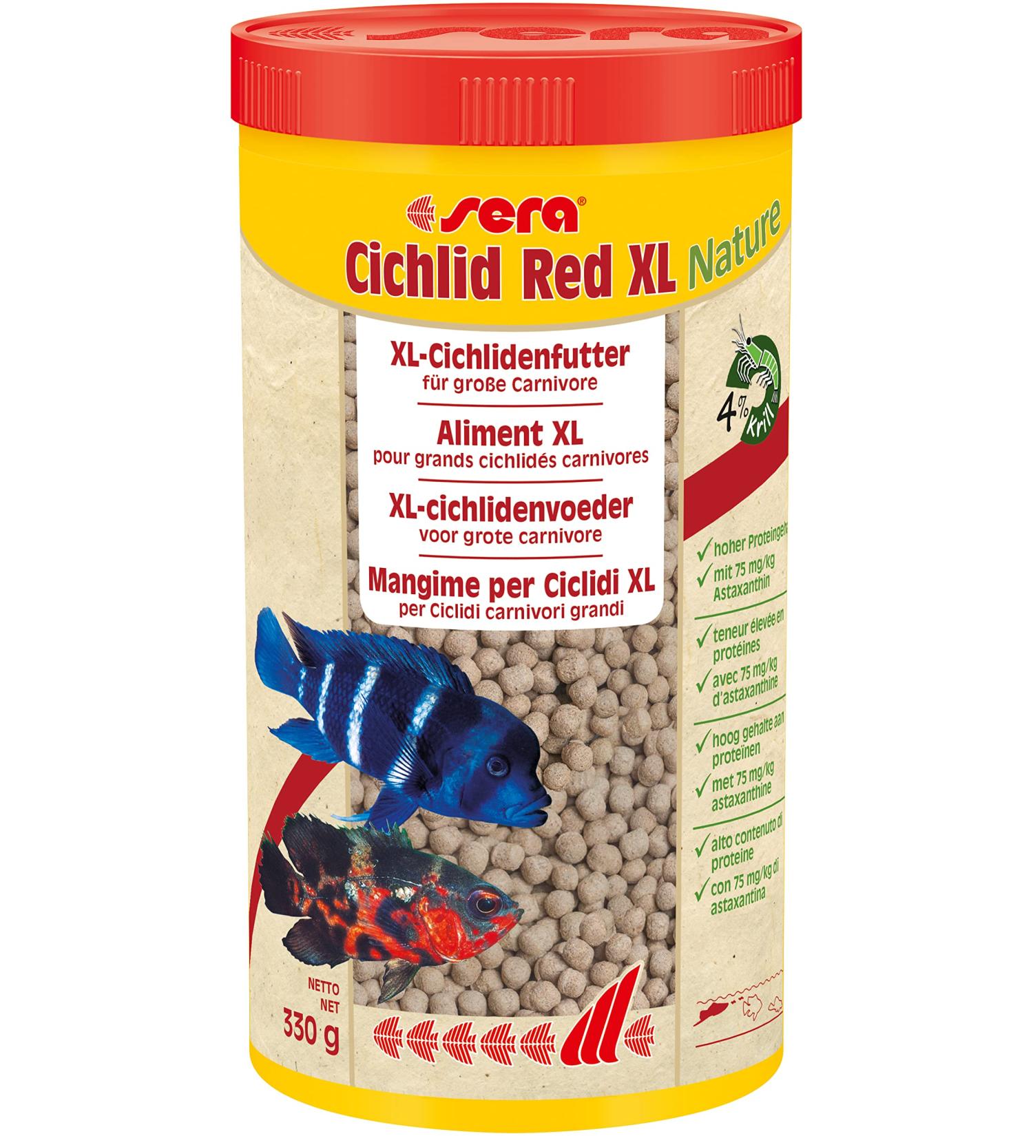 Sera Cichlid Red XL - Premium 1000ml Feed for Larger Carnivore Cichlids | Malawi & Tanganyika - 330g Granules - Buy Online on GoSupps.com