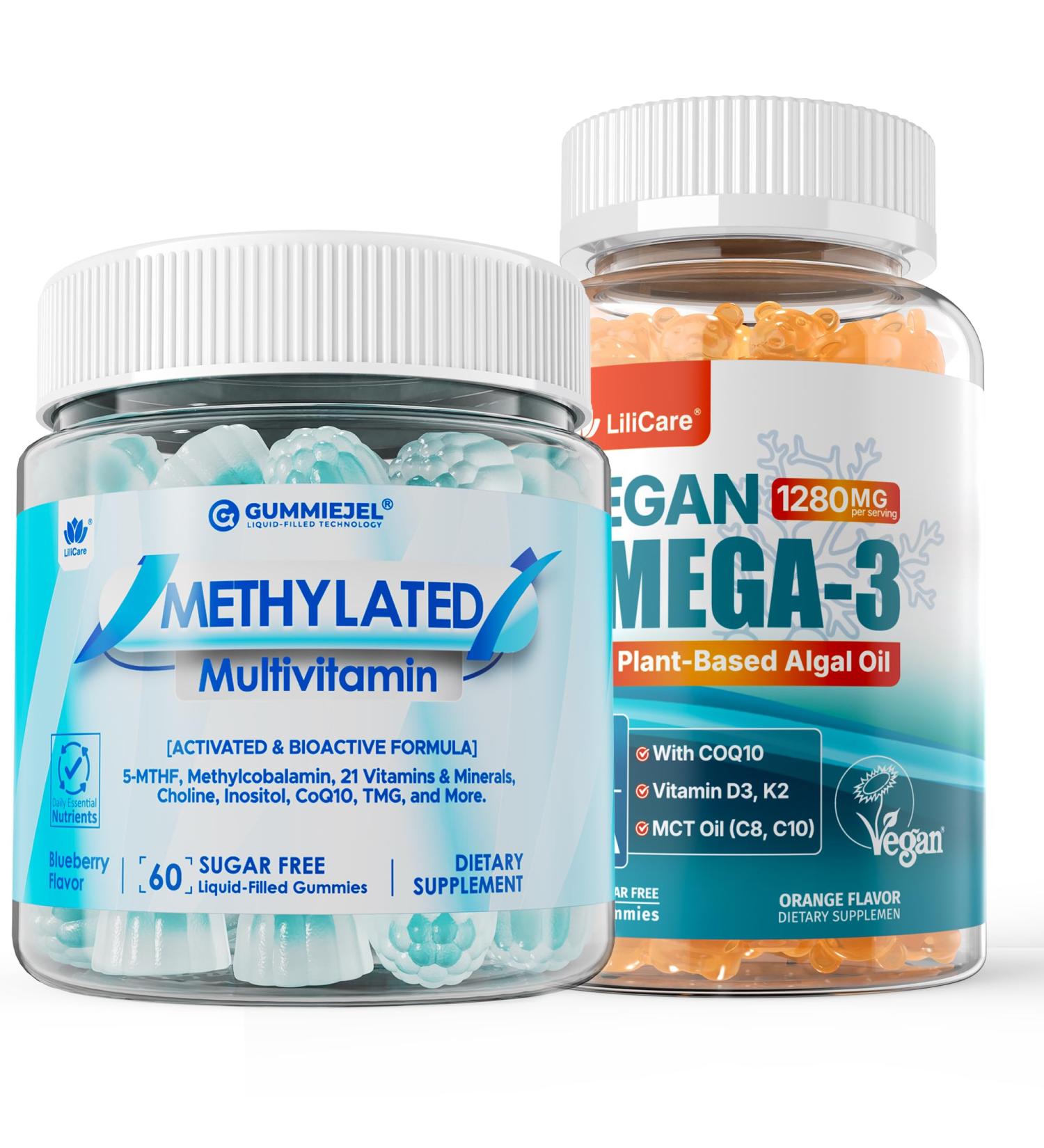 Methylated Multivitamin Gummies 1 Pack with Vegan Omega-3 Gummies 2 Pack - Buy Online on GoSupps.com