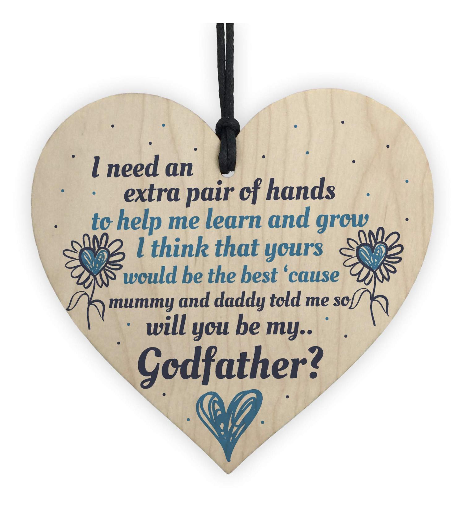 Will You Be My Godfather? - Red Ocean Godmother/Godfather Wooden Heart Plaque for Goddaughter/Godson Christening Gifts - Buy Online on GoSupps.com