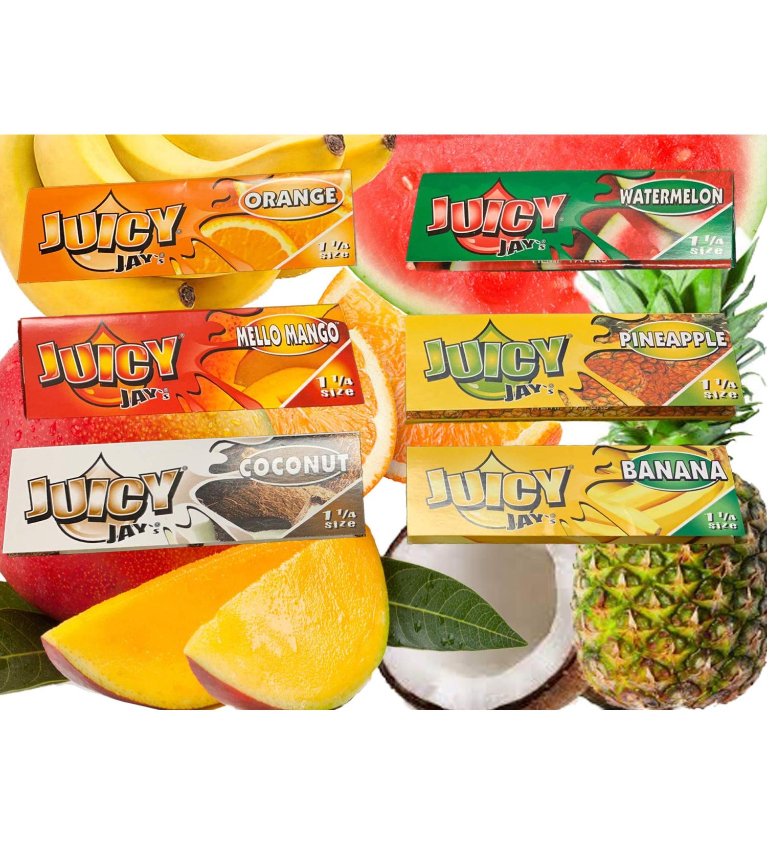 Bundle Pack Juicy Jay's Flavoured Rolling Papers - Pineapple Watermelon Coconut Mello Mango Orange Banana - 1 Pack of Each - 6 Packs Total